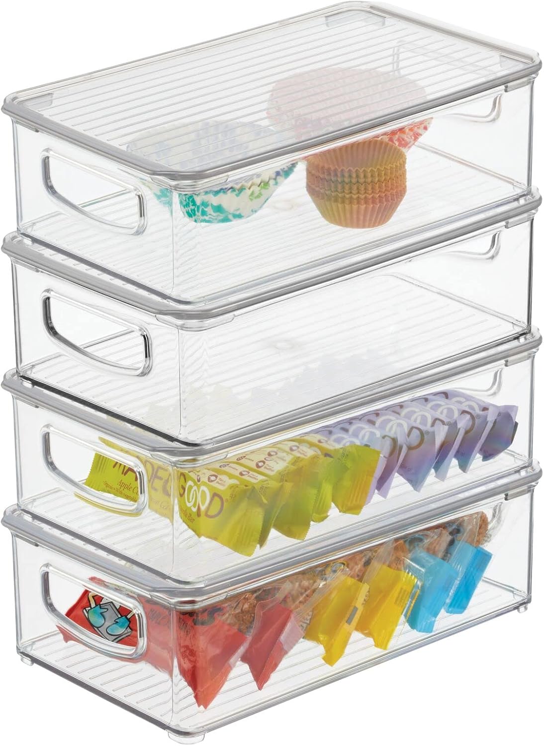 mDesign Plastic Pantry Storage Box Container with Lid and BuiltIn
