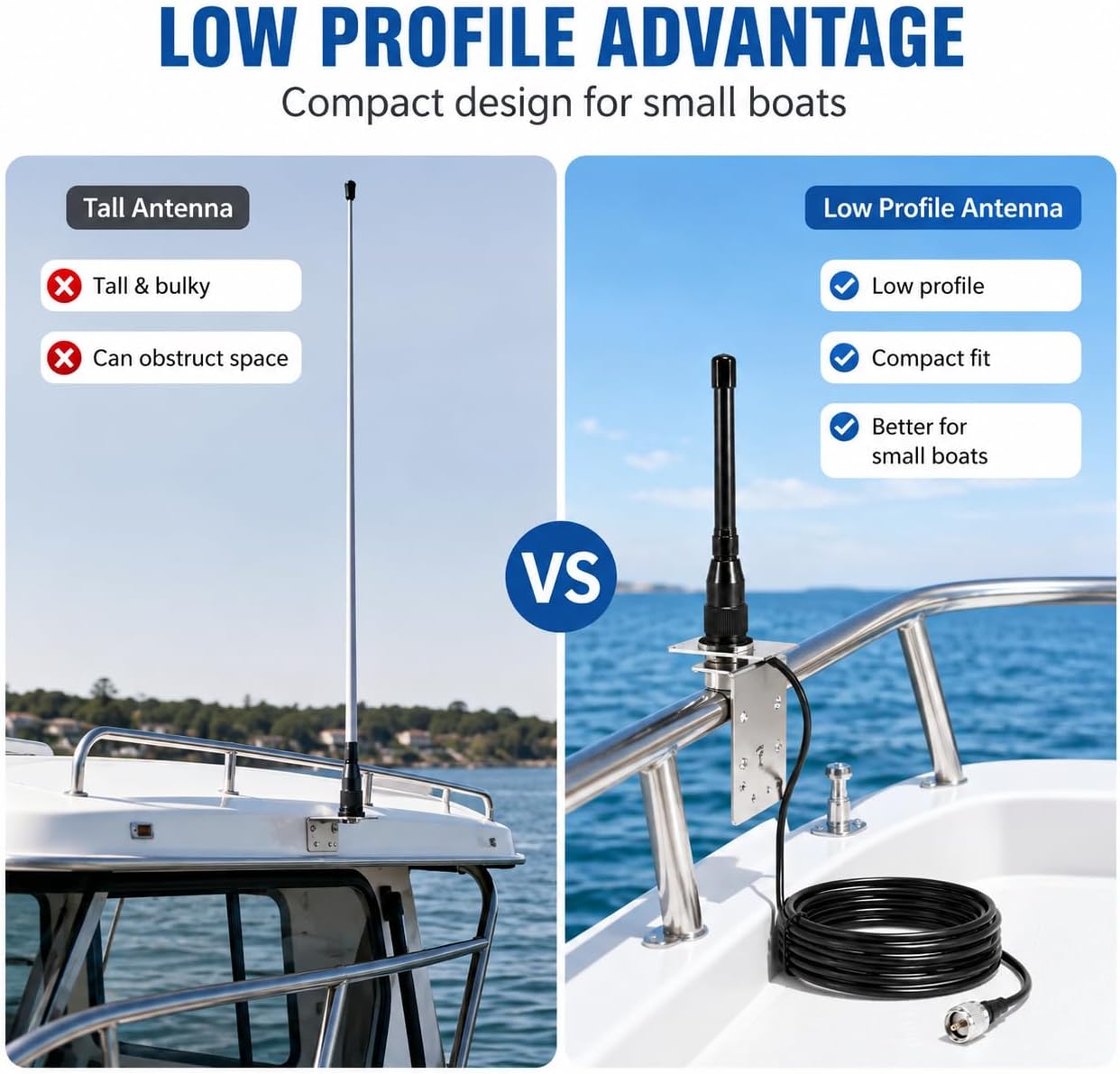 VHF Marine Radio Antenna Boat Low Profile with RG58 Cable