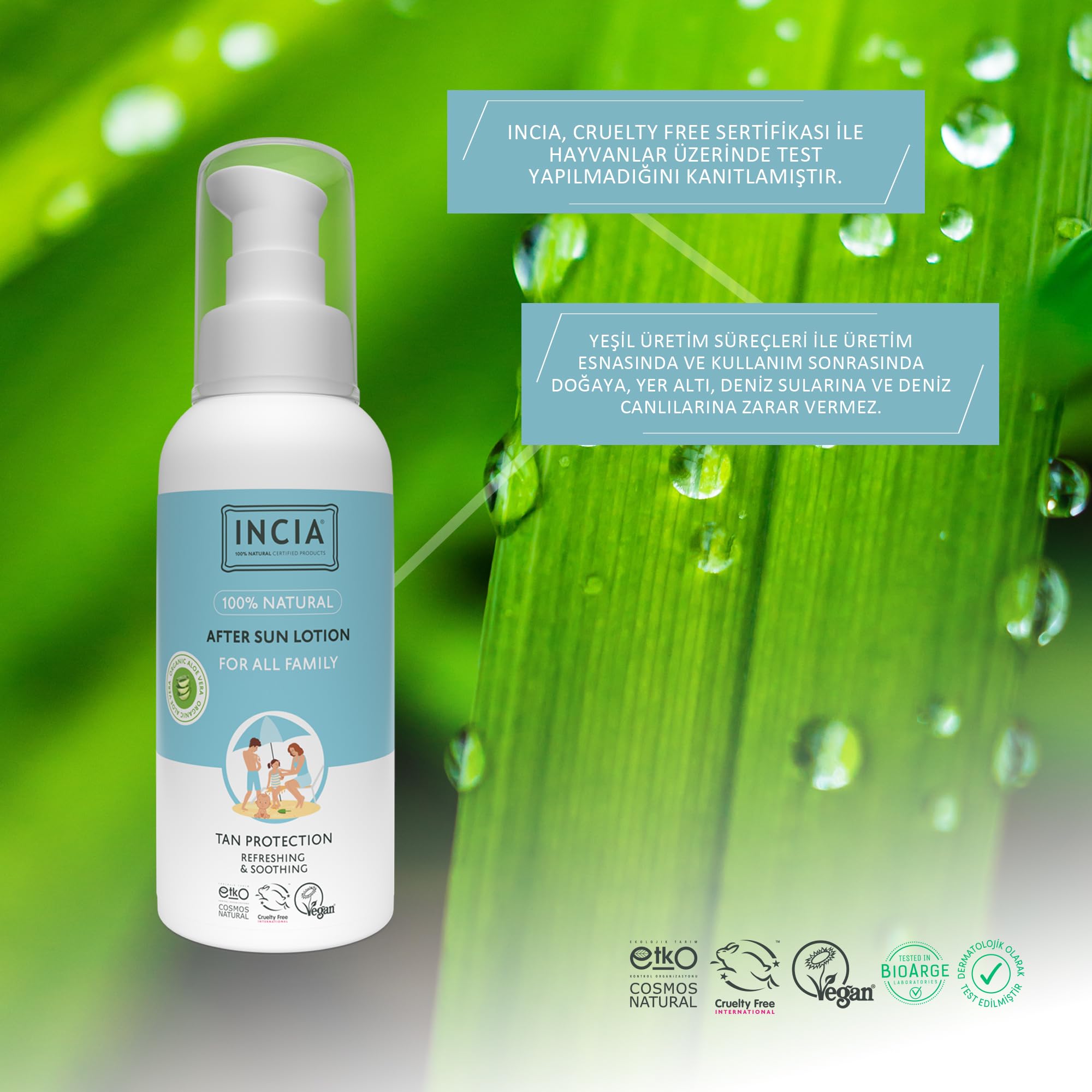 INCIA 100% Natural After Sun Losyon Güneş Sonrası Organik Aloe Vera Nemlendirici Rahatlatıcı 100 ml