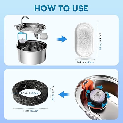 Miniatura 5 de subteenmate Filtros de fuente de agua para gatos, 8 paquetes de filtros y 8 esponjas de filtros de espuma para acero inoxidable de 108 oz3.2 L y 67