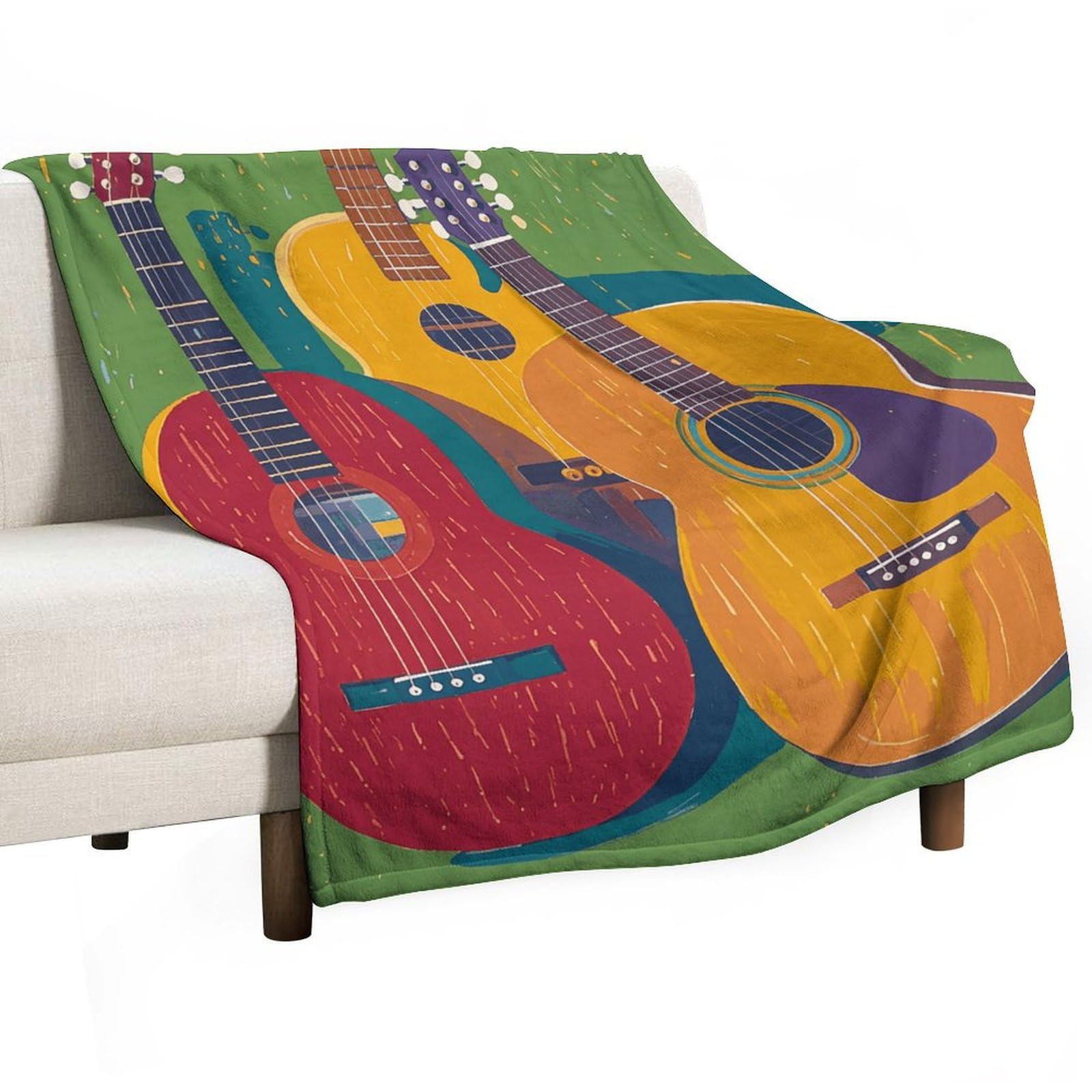 Couverture imprimé guitare pour vos soirées cocooning au salon et sorties pique-nique