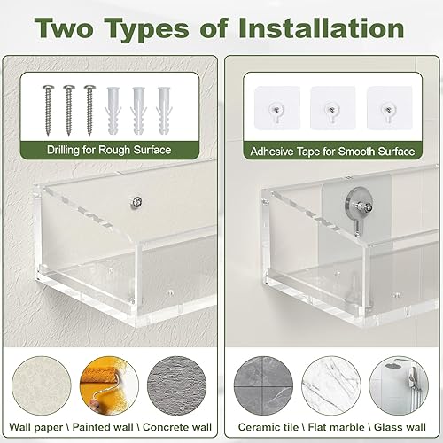 Miniatura 5 de 2 estantes flotantes de acrílico para pared, estantes de acrílico transparente de 15 pulgadas, estante de baño con dos tipos de instalación, estante