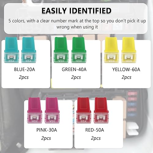 Miniatura 4 de Kit de fusibles en forma de caja de 10 piezas, kit automotriz de fusibles duraderos (20A, 30A, 40A, 50A, 60A-2 de cada uno), kit profesional de