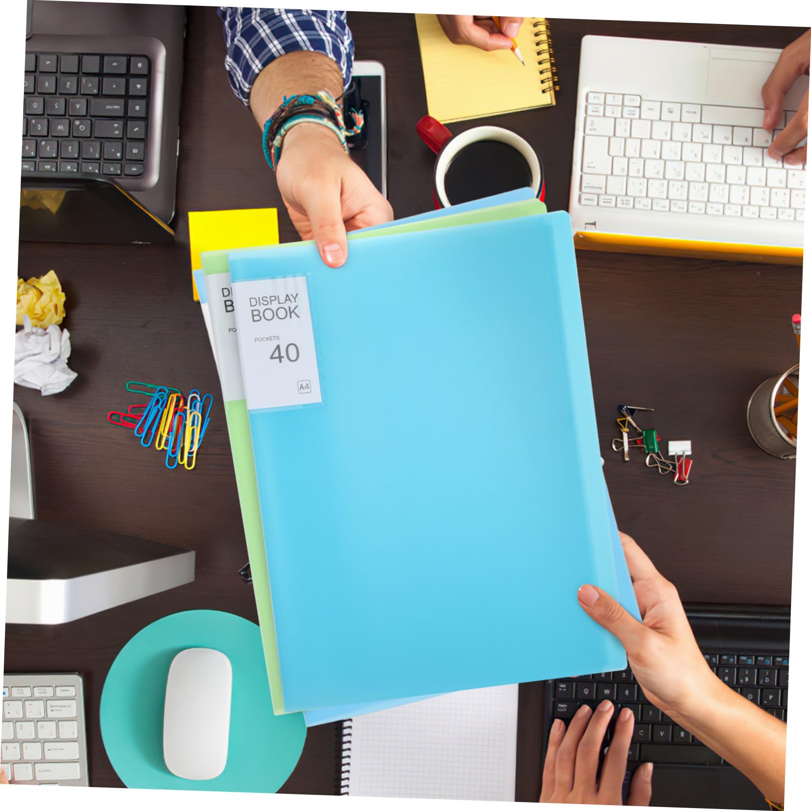 Präsentationsmappe 5 Stück 40 Taschen A4 Ordner mit Klarsichthüllen | Pp Ausführung mit Stickern, Schlankes Design für Büro und Unterwegs, Schulanfang Deko