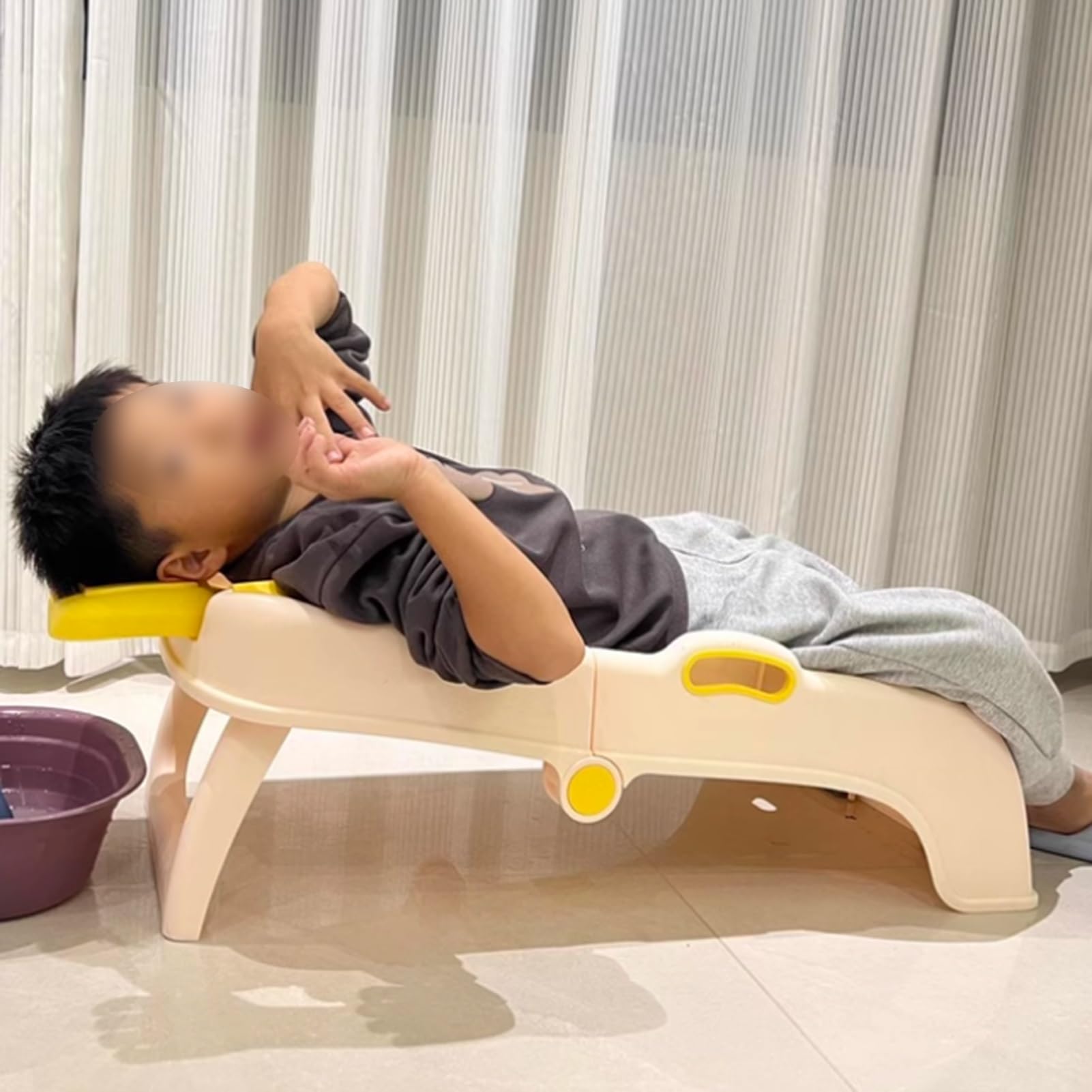 Tragbarer Shampoosessel für den Haushalt, Shampoo-Becken für Kinder, Faltbarer Shampoosessel für Kinder, geeignet für Kinder im Alter von 1-10 Jahren, kann 50 kg (Beige) (Beige)