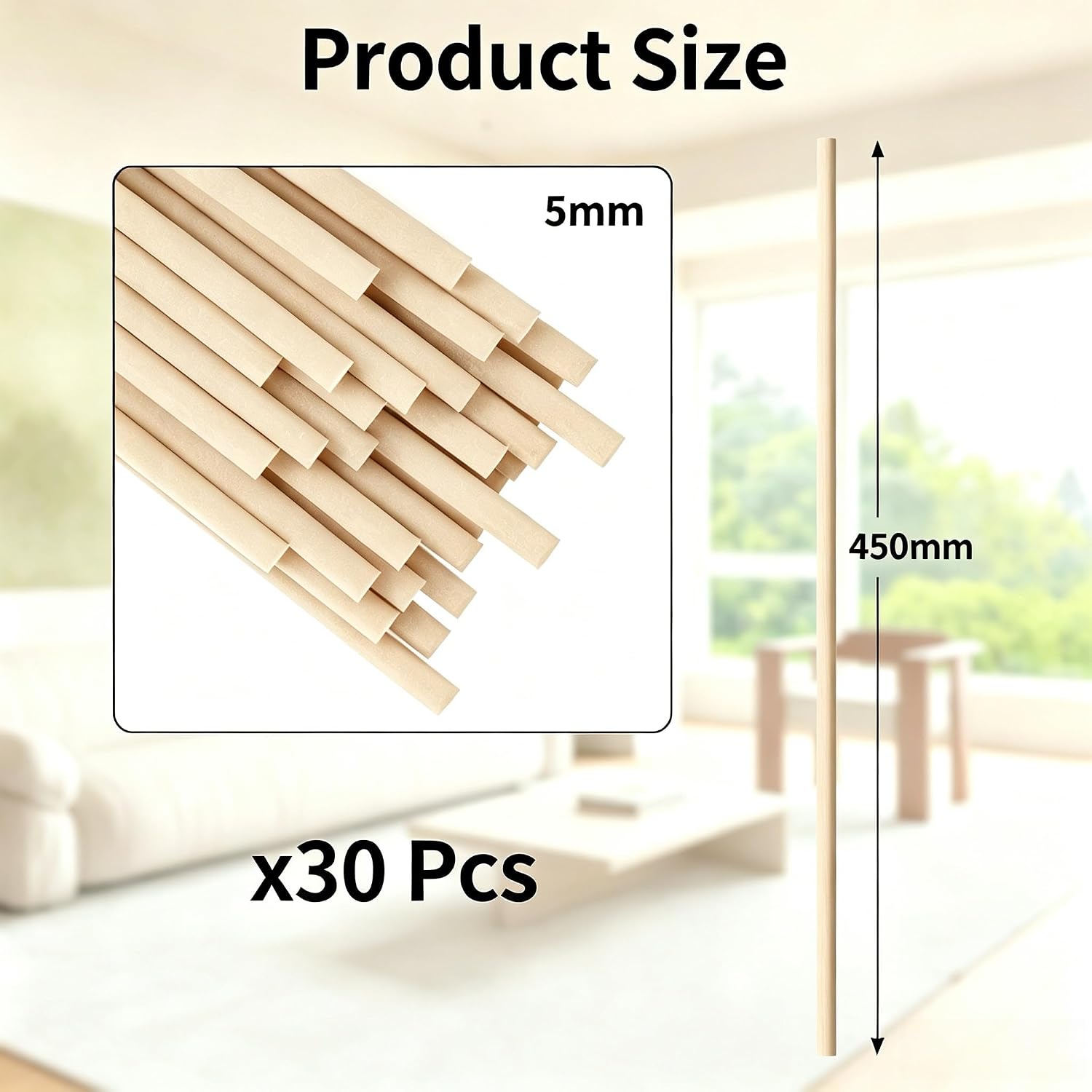 45cm/18in x 5mm/0.19in Wood Fibre Thick Reed Diffuser Sticks