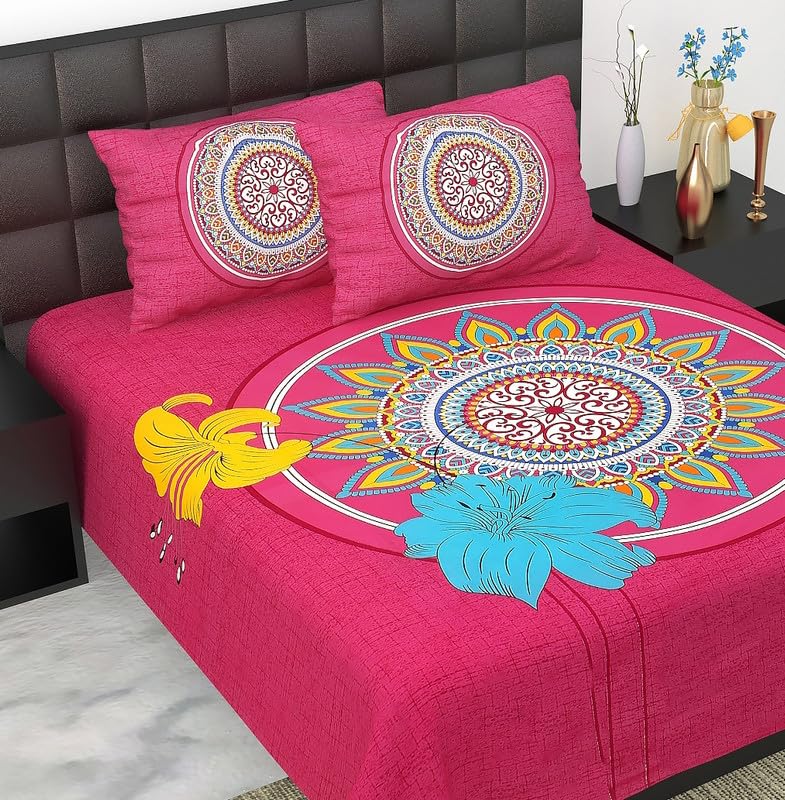 100% Cotton bedsheet Double Bed Jaipuri Rajasthani Fabric Multicolor Cotton Bedsheet Bazar with 2 Pillow Covers - MultiColors069
