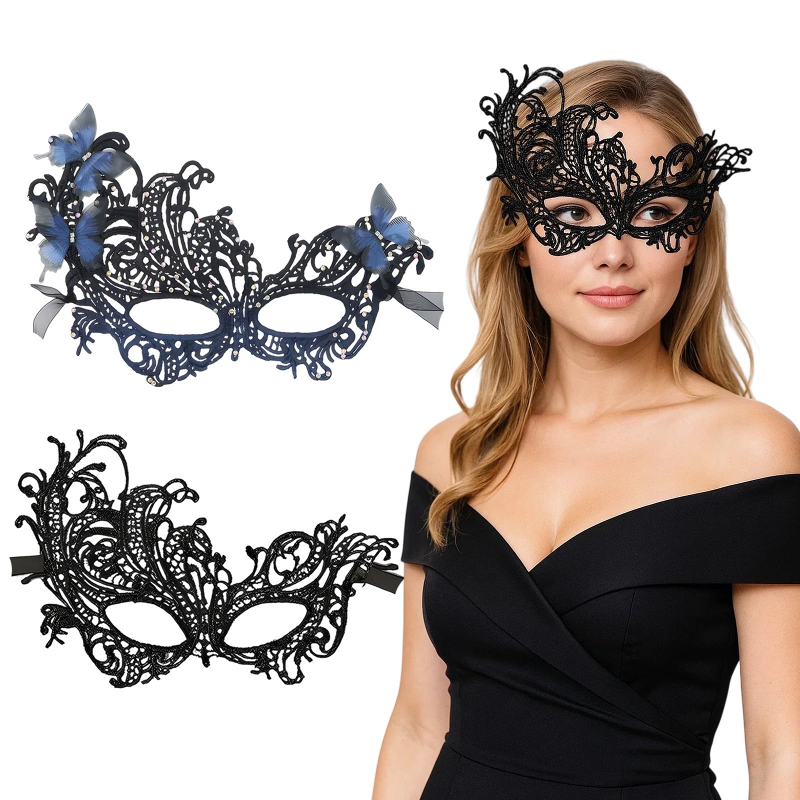 Masquerade Mask for Women 2 Pack Black Masquerade Masks