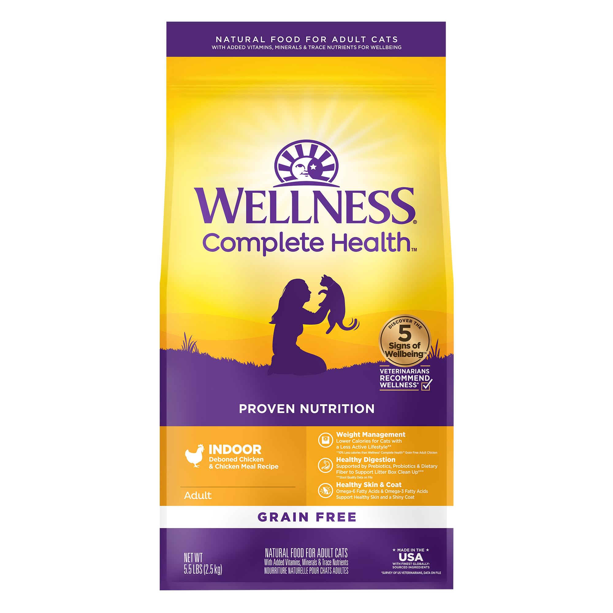 WellnessComplete Health Adult Dry Cat Food for Indoor Cats, Grain Free, Natural, Chicken & Chicken Meal (5.5 Pound Bag)
