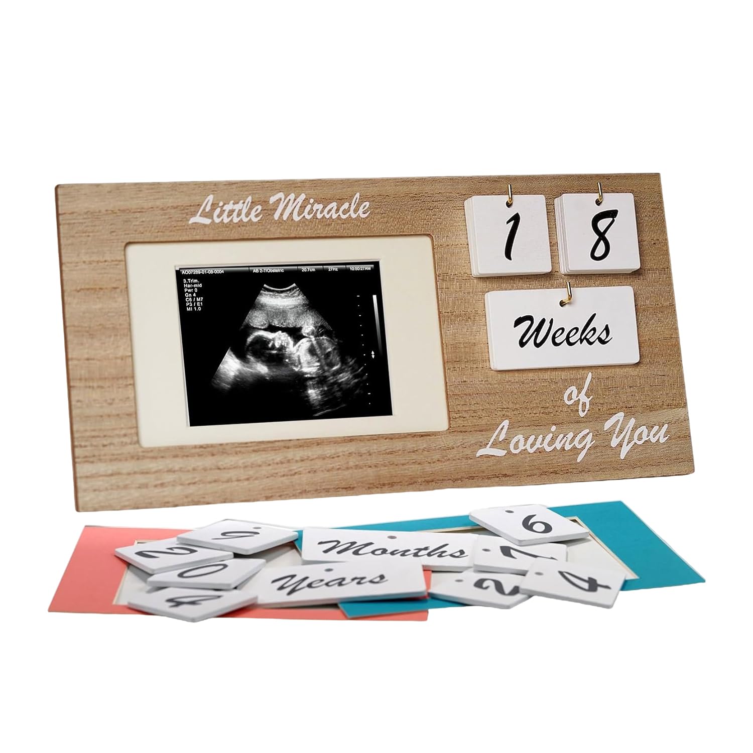 YelloIris Brown Ultrasound Sonogram Picture Frame with Milestone Tracker – Elegant Wooden Keepsake for Expecting Parents – Nursery Décor Gift for New Moms – Countdown Tiles Included – 12