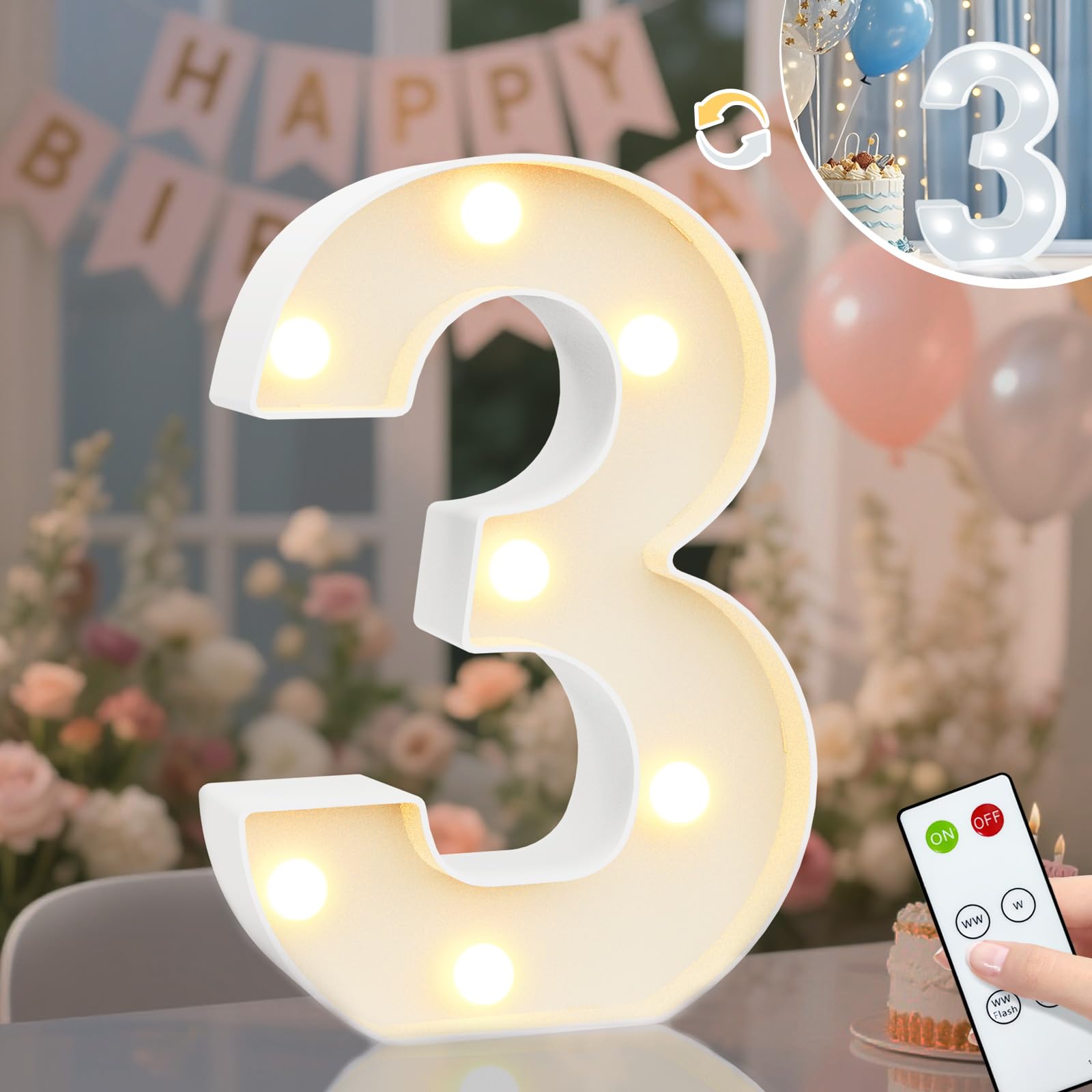 8.8" Decorative LED Light Up Numbers, Marquee Numbers Lights for 7th Birthday Decorations, Lighted Number Sign for Birthday Party Night Lights Wedding Anniversary Home Wall Decor, White Number 7 — view 72