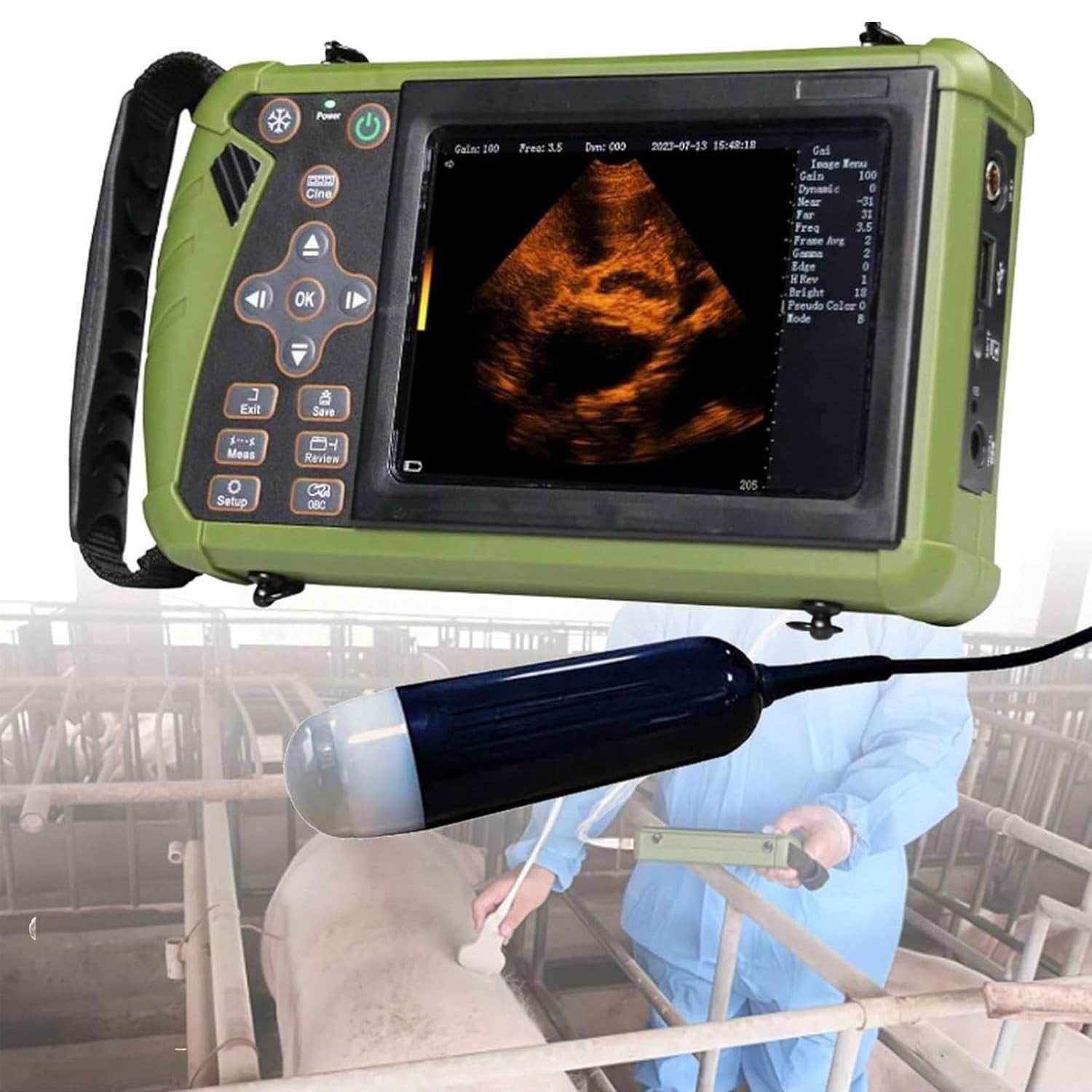 Échographe vétérinaire Portable B-Ultra Sound avec sonde 3,5 MHz pour porcs, Moutons, chèvres et Chiens, idéal pour Le Suivi de Gestation et de Reproduction à la Ferme.