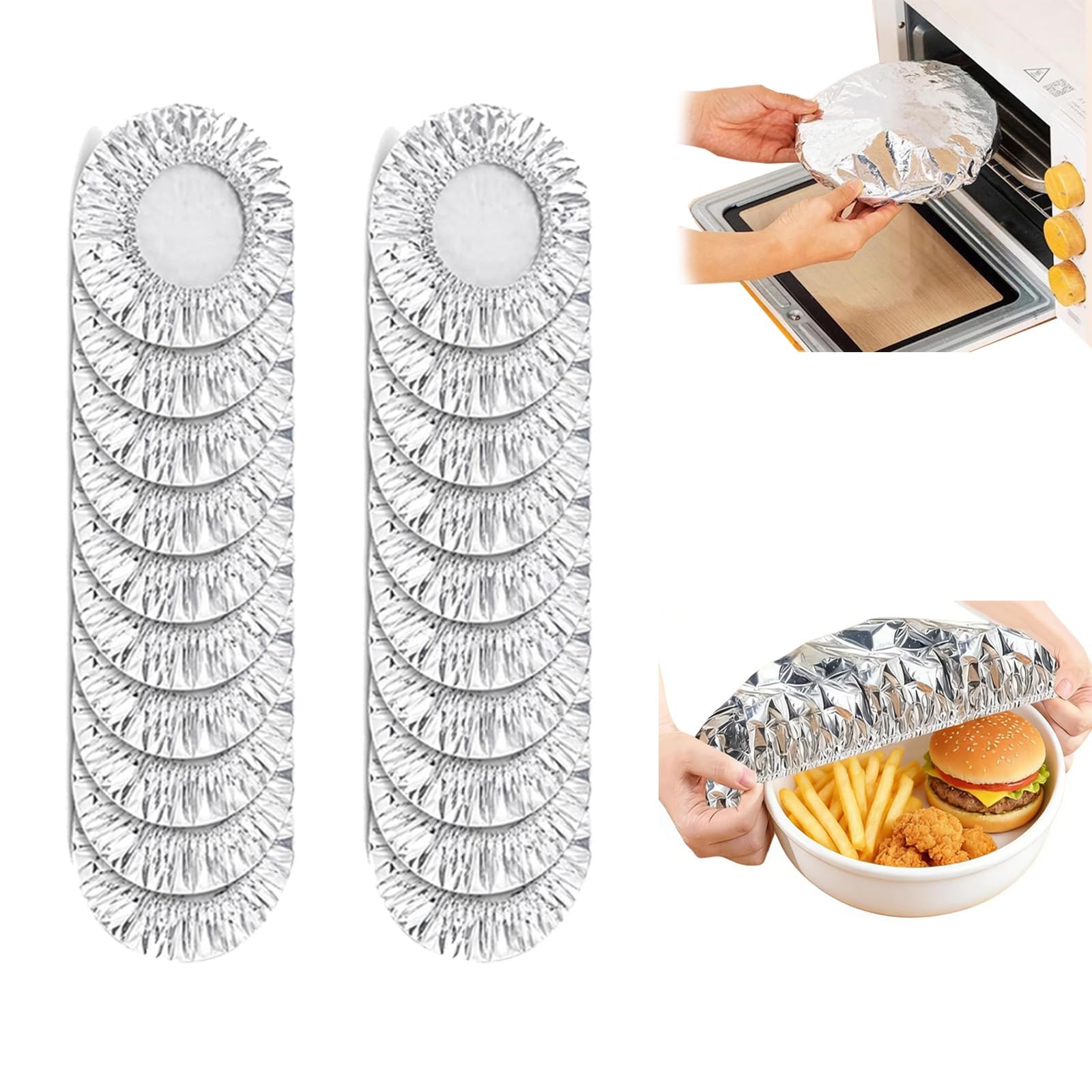 Reusable Aluminium Foil Covers for Food, Insulated Stretch Foil Covers, Stretch to Fit Bowls & Plates, Heat-Resistant & Microwave Safe, Ideal for Kitchen Leftovers, Picnic & BBQ (20PCS)