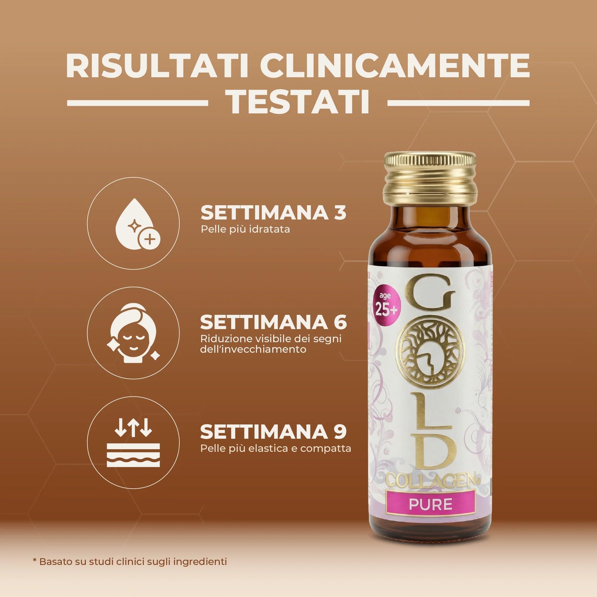 GOLD COLLAGEN Pure - Integratore Liquido Collagene Marino Capelli Pelle Unghie Antirughe Sistema Immunitario e Formazione Collagene con Acido Ialuronico, Vitamina C E B6 Biotina Zinco, 1 Pack 10x50 ml