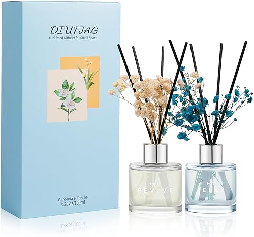 Freesia Gardenia Difusor de aroma, difusor de varillas de 3.4 onzas con flores secas para baño en lugares pequeños, dura hasta 60 días