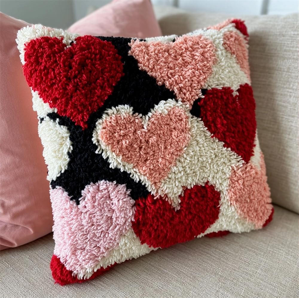 kitphoenix Pre Printed Latch Hook Pillow Kit Hearts Pattern