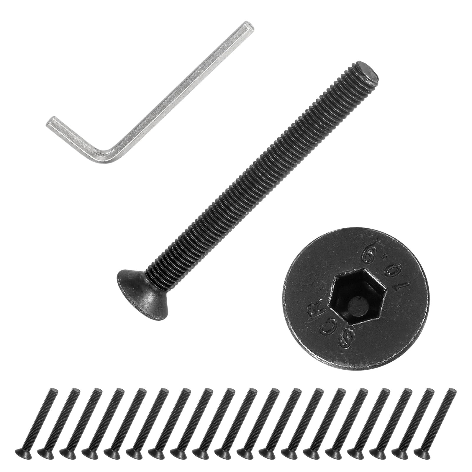 PATIKIL M5x40 mm Flat Head Socket Cap Screws, 20 Pcs Carbon Steel Flat Countersunk Bolts Hex Socket Drive Machine Screws Full Thread Grade 10.9 with Hex Spanner, Black