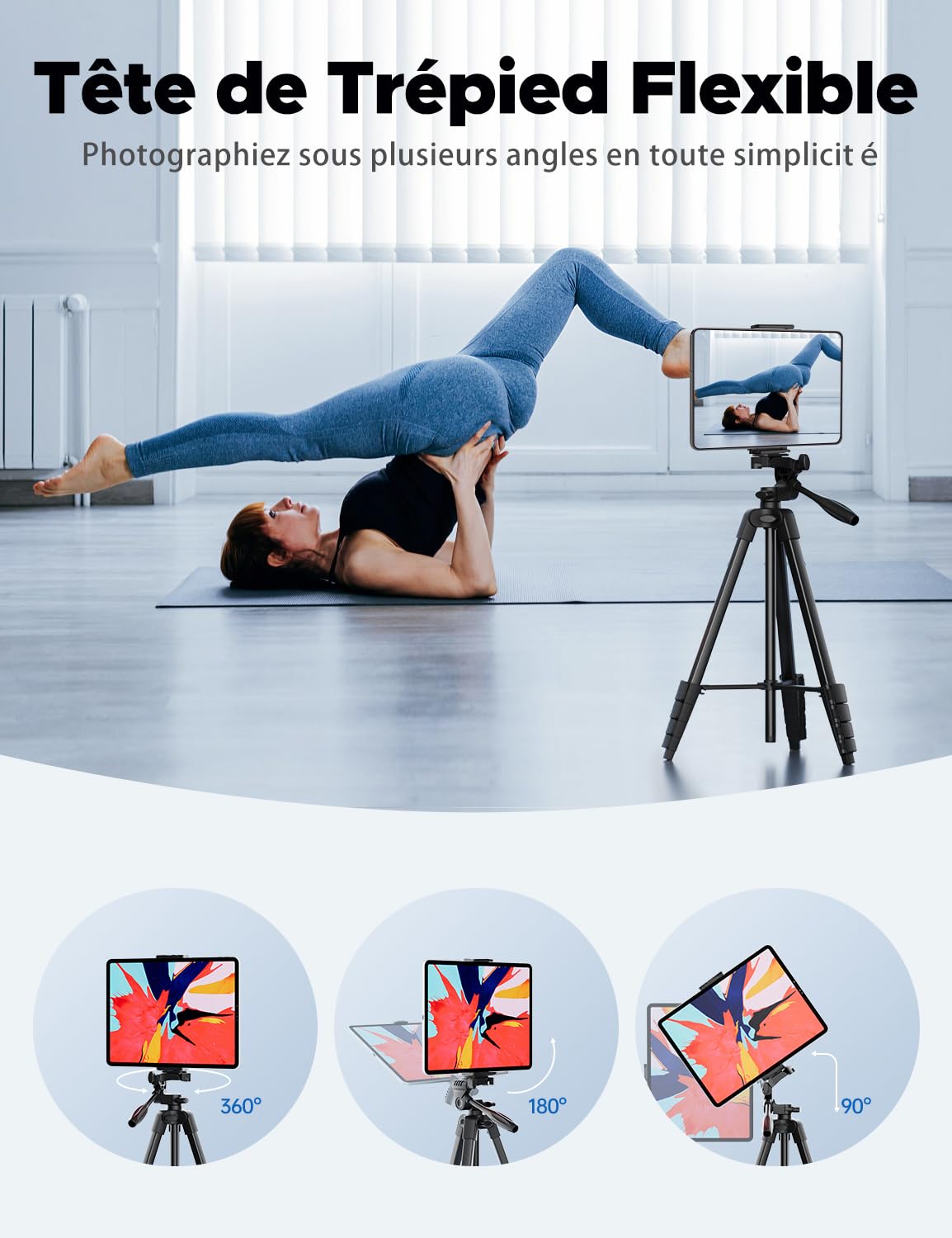 Trépied 152,4 cm pour iPad Pro et iPhone Compatible avec Tablette/iPad Pro 12,9"/Webcam/caméra vidéo, trépied iPad Pro avec télécommande et Sac pour Vlog/vidéo/Photographie