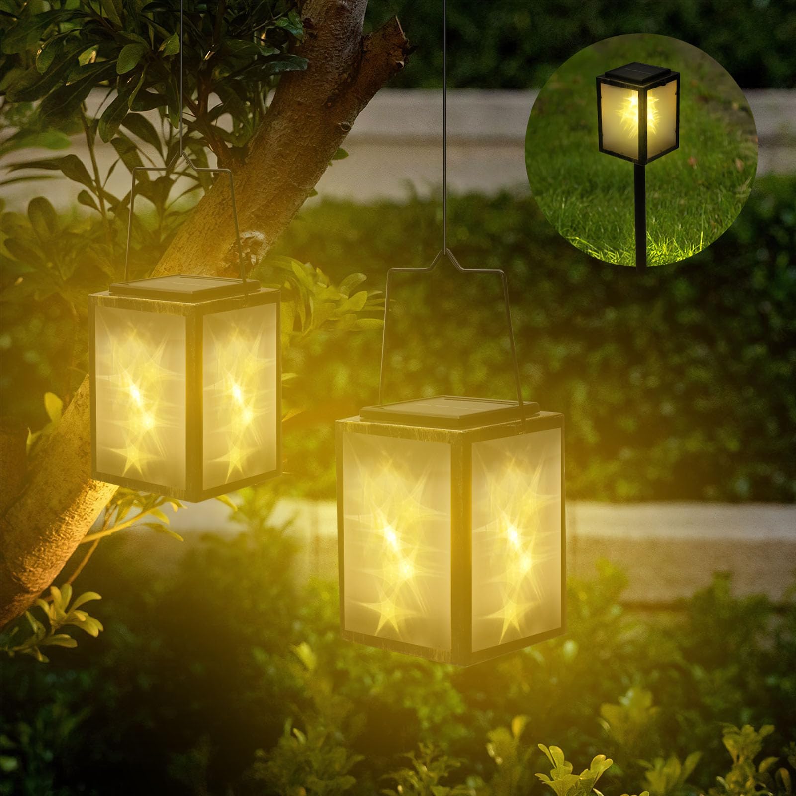 Solar Lantern 3D Starry, Odporne na pogodę wiszącą latarnię na Zewnątrz z migotliwą diodą LED na Ogrodowe Patio Dekoracja Krajobrazu