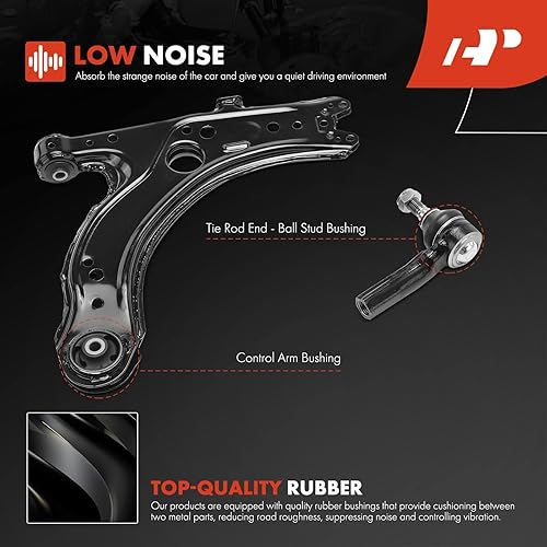 Miniatura 5 de A-Premium Juego de 6, brazo de control inferior delantero, rótula inferior, extremo de barra de acoplamiento exterior, compatible con Volkswagen
