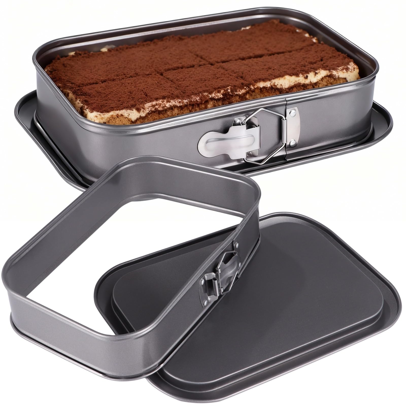 Springform Backform rechteckig 29 x 19 cm, Springform mit Hebeboden für Käsekuchen, antihaftbeschichtete Kuchenform aus Karbonstahl, auslaufsichere Backform für Brownies, Mousse und Torten
