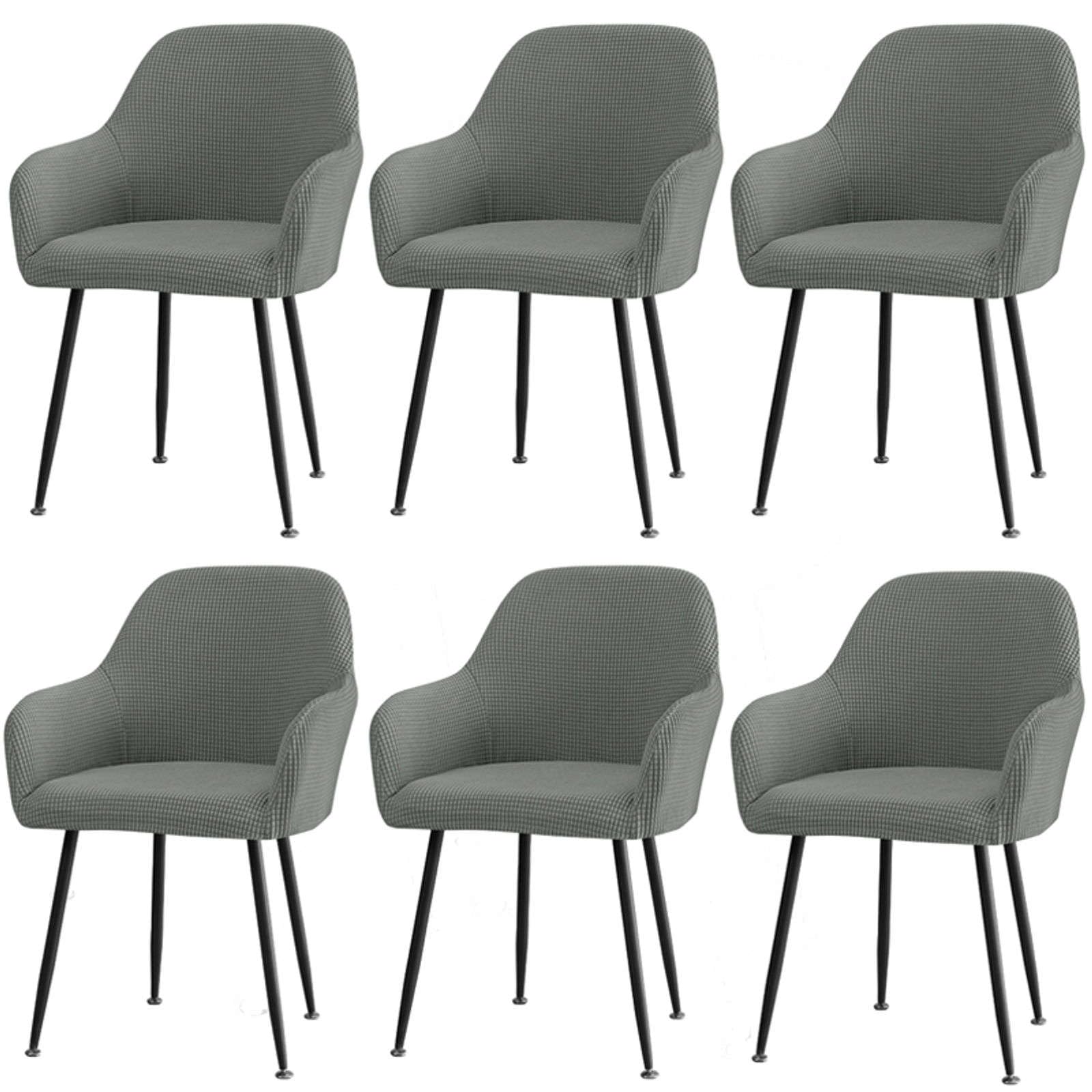 Stretch Curved Back Chair Covers, Soft Dining Chair Cover Removable Office Chair Cover Washable Dining Chair Protector for Dining Room-Grey-A-Set of 6