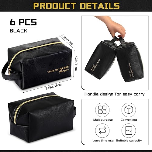 Miniatura 2 de Clysee 6 bolsas de maquillaje de apreciación de cuero, bolsa de aseo de gran capacidad, organizador impermeable, estuche para lápices con asa para