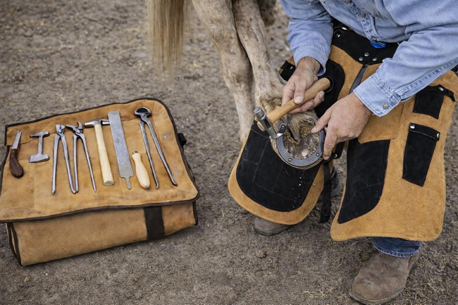 CHALLENGER 8 Piece Horse Shoe Farrier Hoof Grooming Tool Kit w/Carry Bag Black 98479