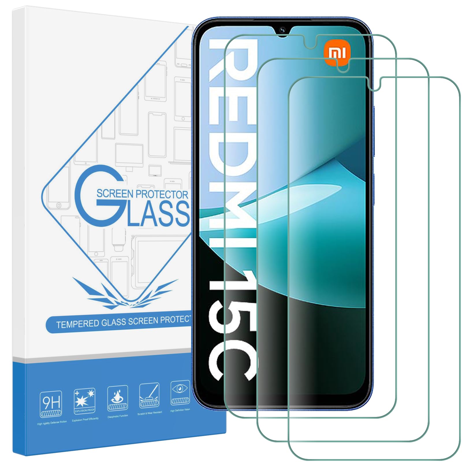 AOKUMA Schutzfolie für Xiaomi Redmi 15C 4G/5G/Poco C85 Panzerglas, 【3 Stücke】 Glas kompatibel mit Redmi 15 C Schutzfolie, Displayschutzfolien mit 9H Härte, Anti Kratzer, Splitterfest,Anti-Bläschen