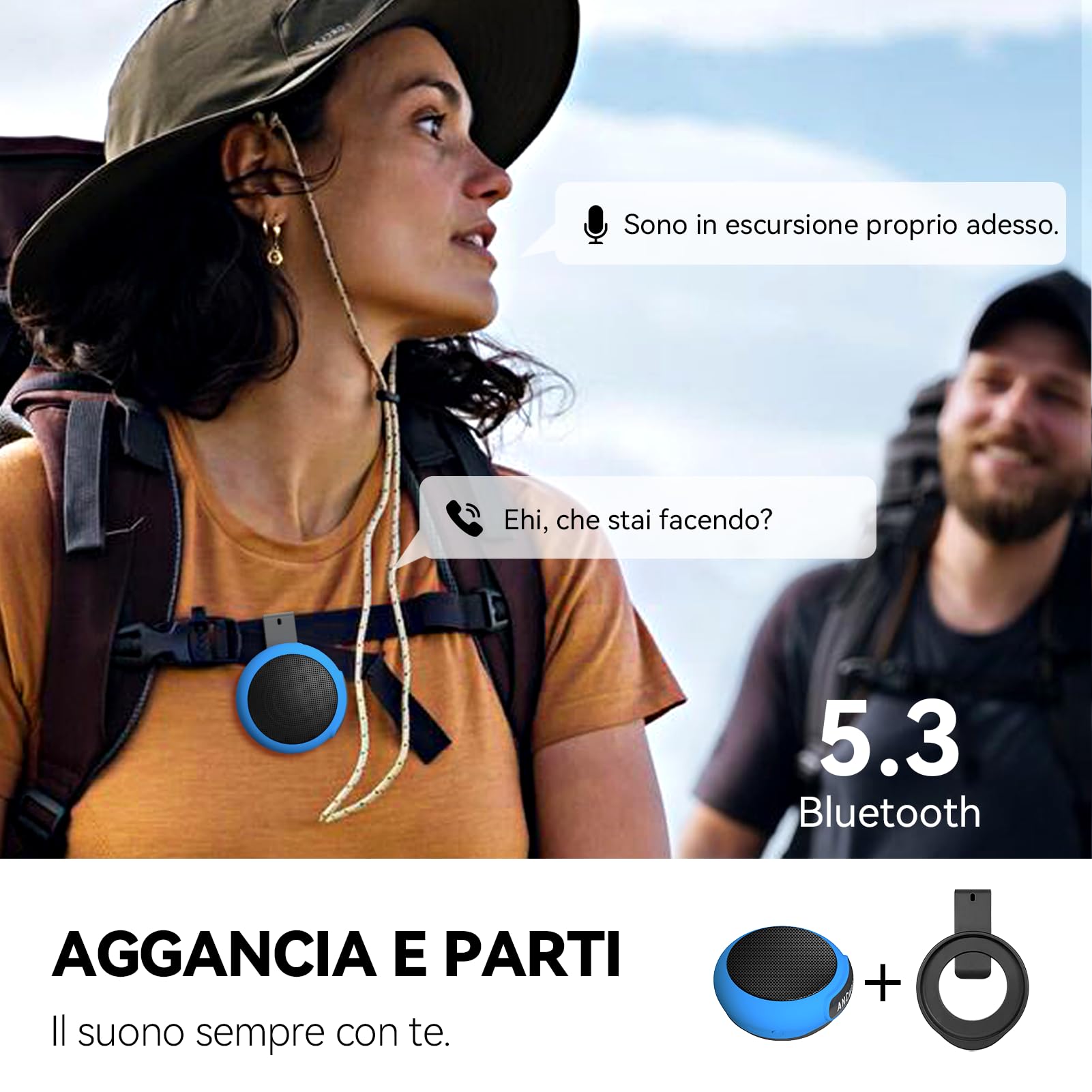 ANCwear Cassa Bluetooth 5.4 Indossabile con Clip, Cinturino e Gancio