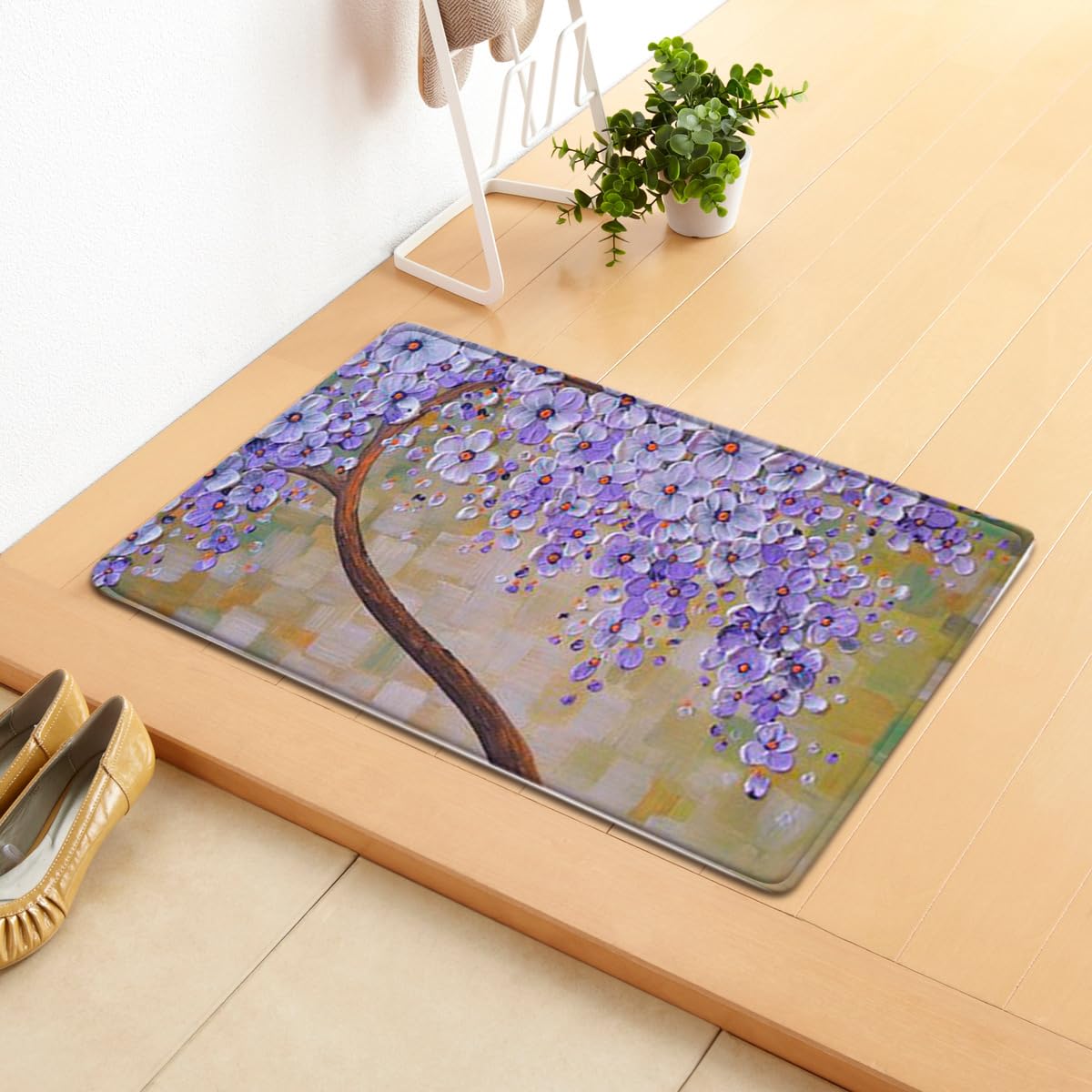 Schmutzfangmatte 90x150cm Lila Blumenbaum Fussmatte Innen rutschfeste Fussmatte Aussen Fußmatte Waschbar Fußmatten Haustür Türmatte für Flur Küche Haustiere Fußmatte Außen