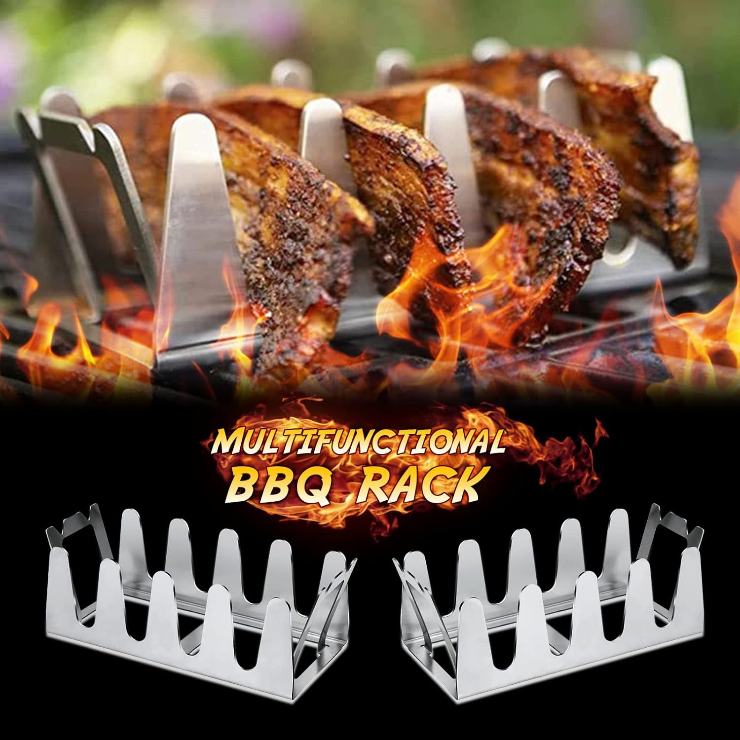 flintronic Griglia Barbecue, 2PC Supporto di Cottura per Costine Barbecue, Cottura in Verticale per Barbecue, Strumenti per Barbecue in Acciaio Inox, Adatto carbonella Gas Elettrico flintronic Griglia Barbecue, 2PC Supporto di Cottura per Costine Barbecue, Cottura in Verticale per Barbecue, Strumenti per Barbecue in Acciaio Inox, Adatto carbonella Gas Elettrico