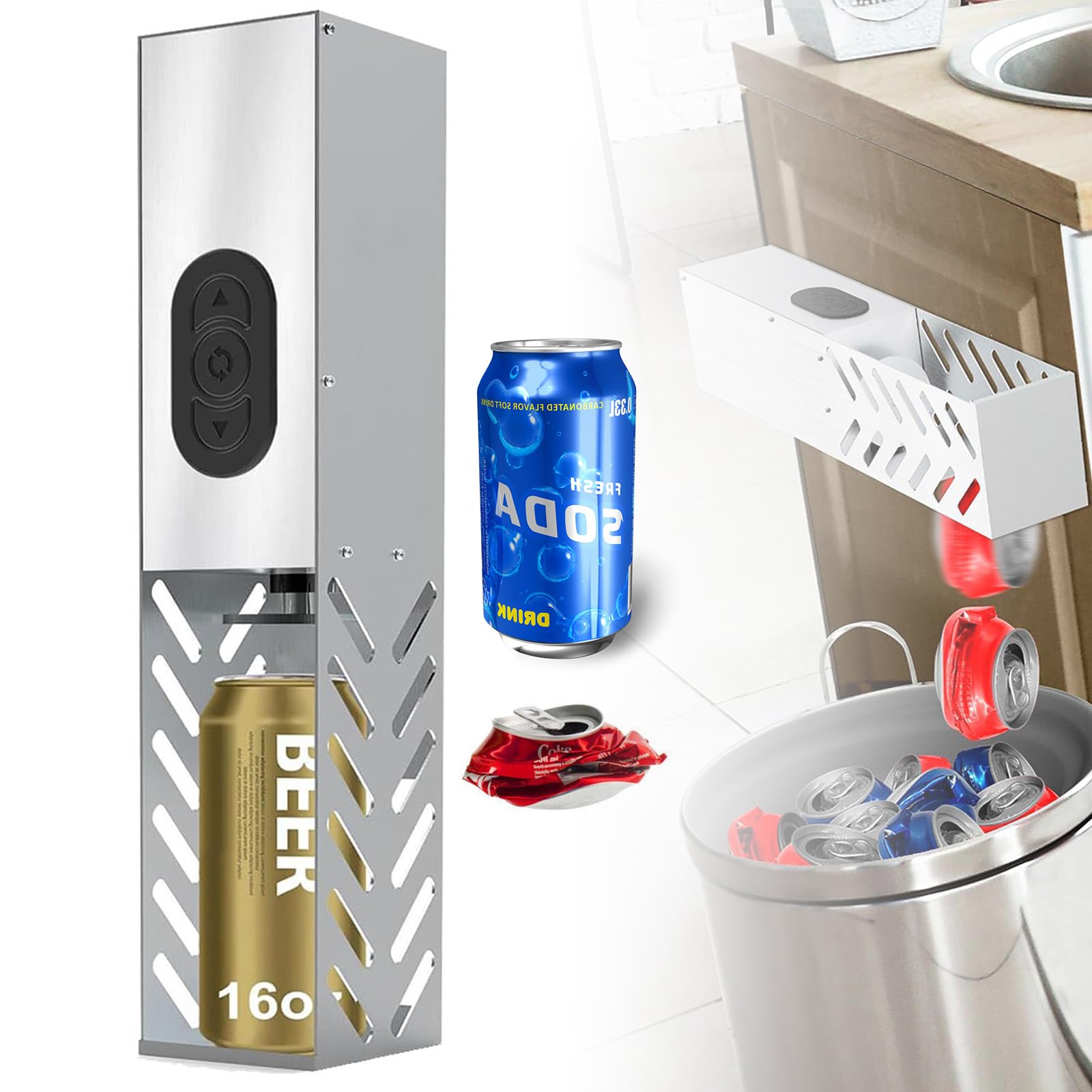 Broyeur de canettes électrique mural recyclage seltzer soda cola