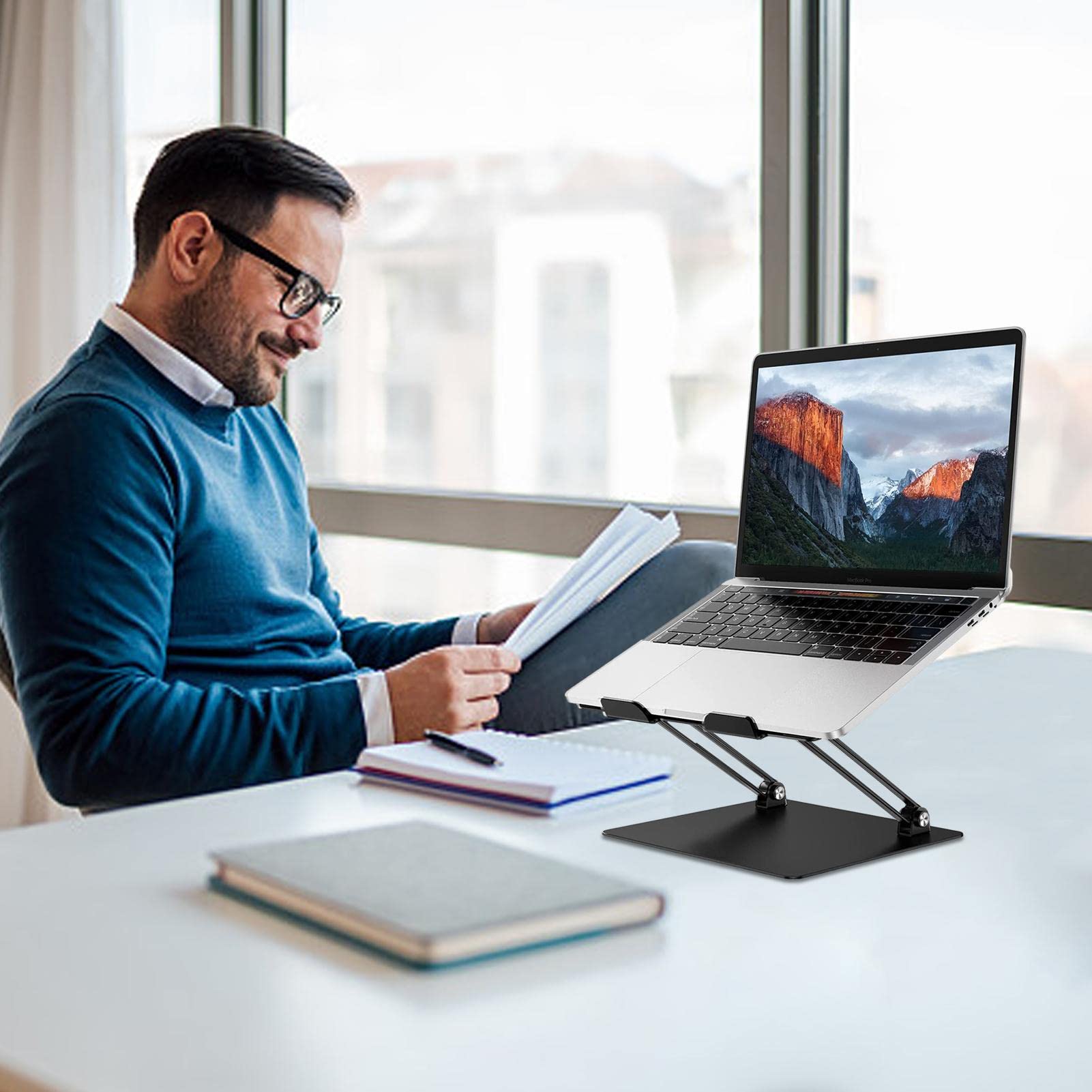 Générique na laptopa, regulowany aluminiowy na laptopa, ergonomiczny | składany uchwyt komputerowy z chłodzeniem, przenośny uchwyt na biurko do laptopów 10-14 , do biura, domu, podróży