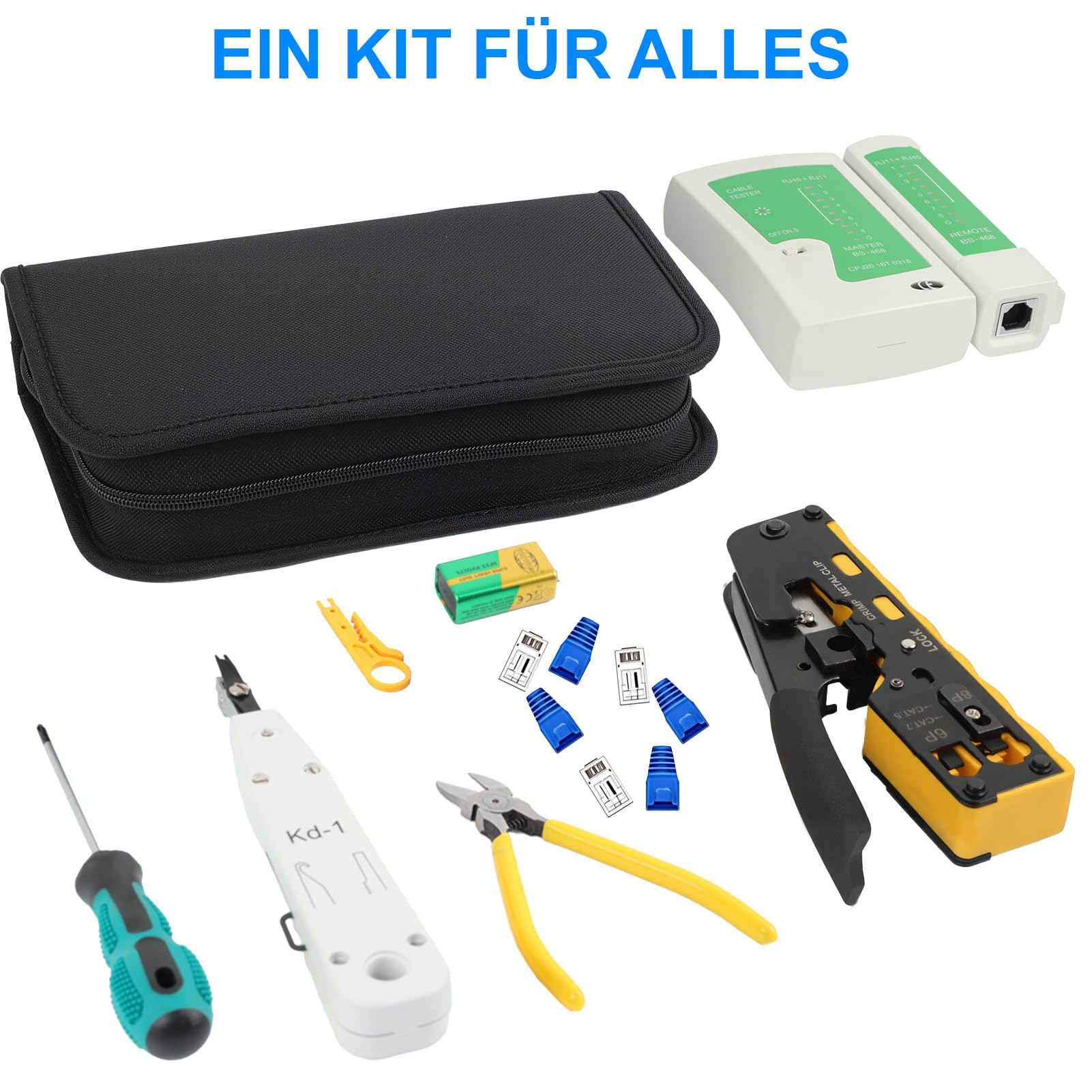 Crimpadora RJ45 Kit Herramientas de Red SOARFLY | Juego Completo con Conectores RJ45 Pasantes Cat5/Cat6/Cat7, 50 PCS Conectores, Pelacables, Comprobador de Red y Compatibilidad con RJ11/RJ12/RJ45