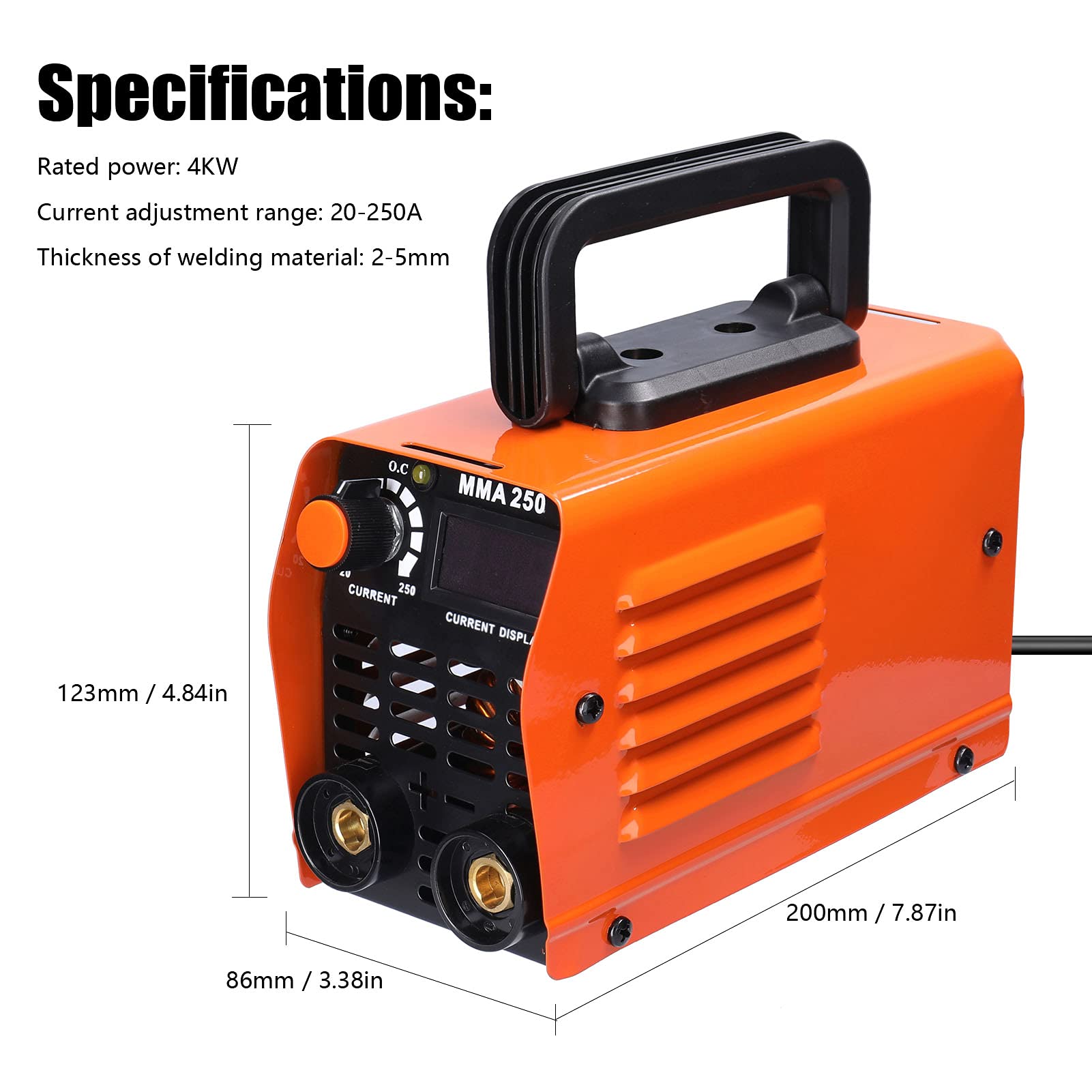 Soldador Inverter Geevorks 20-250A MMA Mini Soldadora de Arco Tecnología Profesional IGBT | 1,90 KG, 200x 86 x 123mm | Impermeable | Maquina de Soldar Electrodo 220V, Naranja