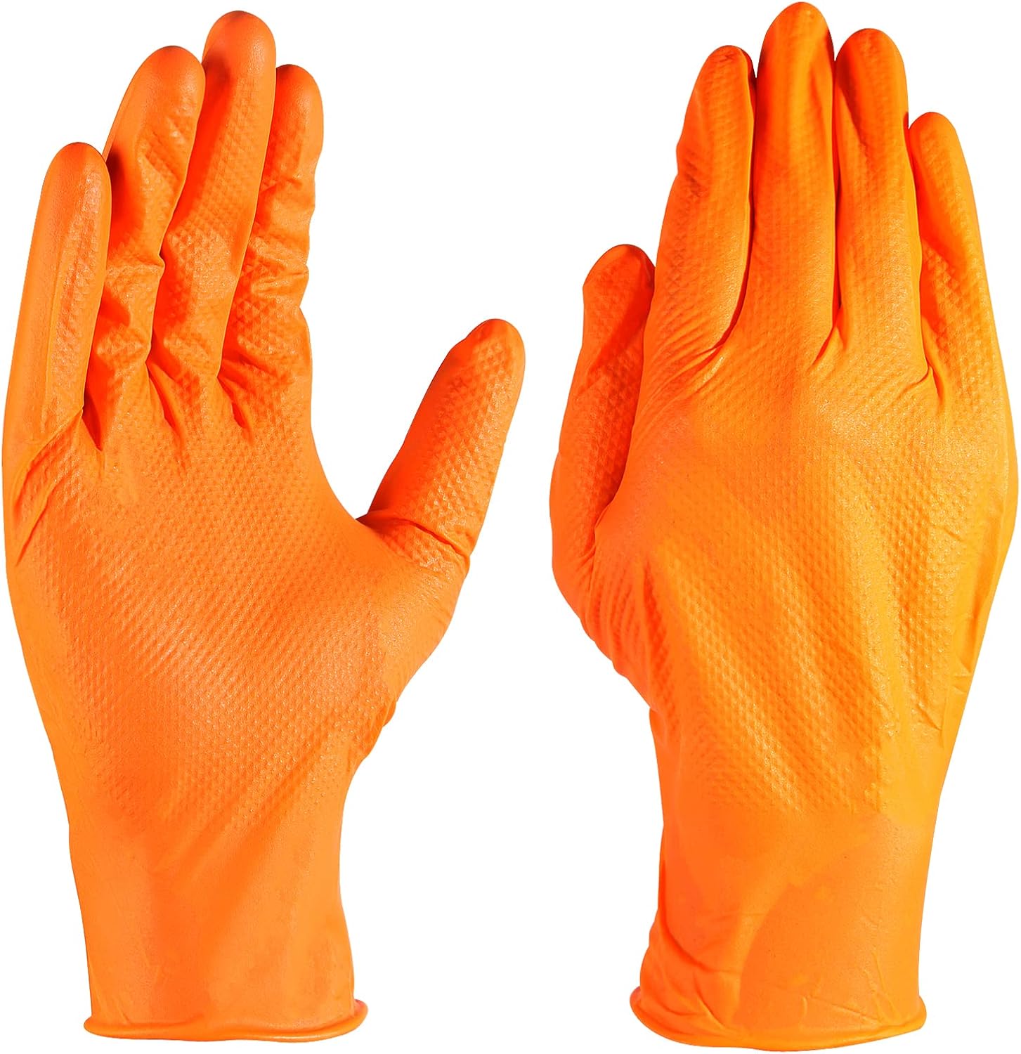 LOGO Orange Disposable Nitrile Gloves-7.5mil Grip Diamond Textured heavy duty automotive mechanic compostable (50pcs/box)