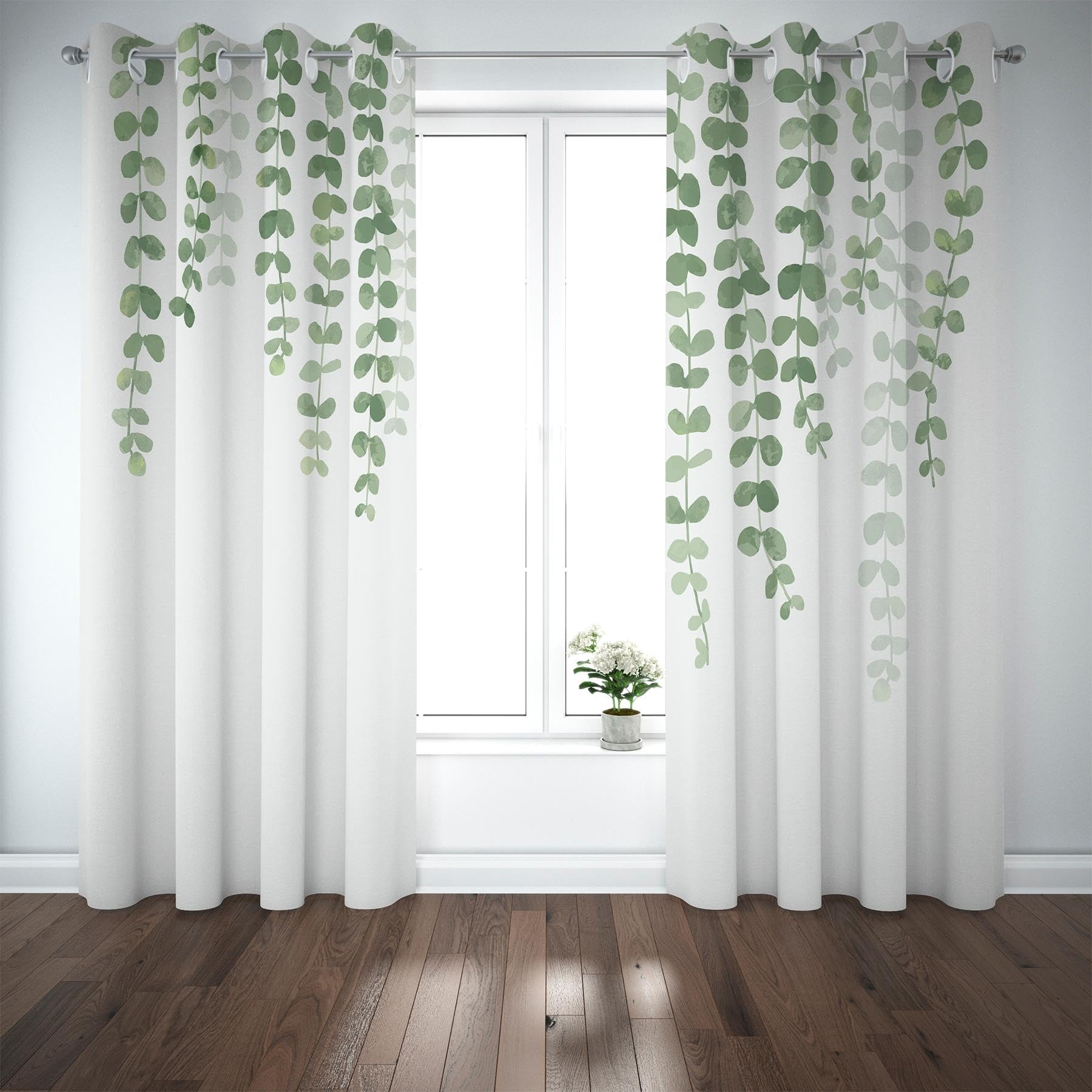 Naturalny zielony liść izolacja termiczna zasłona zaciemniająca liście zasłony sypialnia salon wiosna roślina nadruk zasłony okienne 280 x 250 cm (szer. x wys.) / 140 x 250 cm x 2