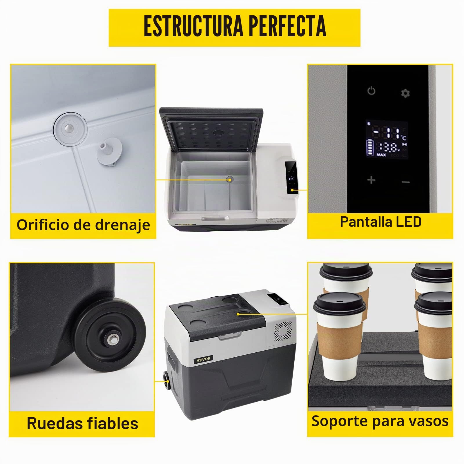 VEVOR Refrigerador de coche 30L compresor portátil pequeño refrigerador de coche refrigerador congelador vehículo coche camión RV barco mini refrigerador eléctrico, viajes pesca al aire libre