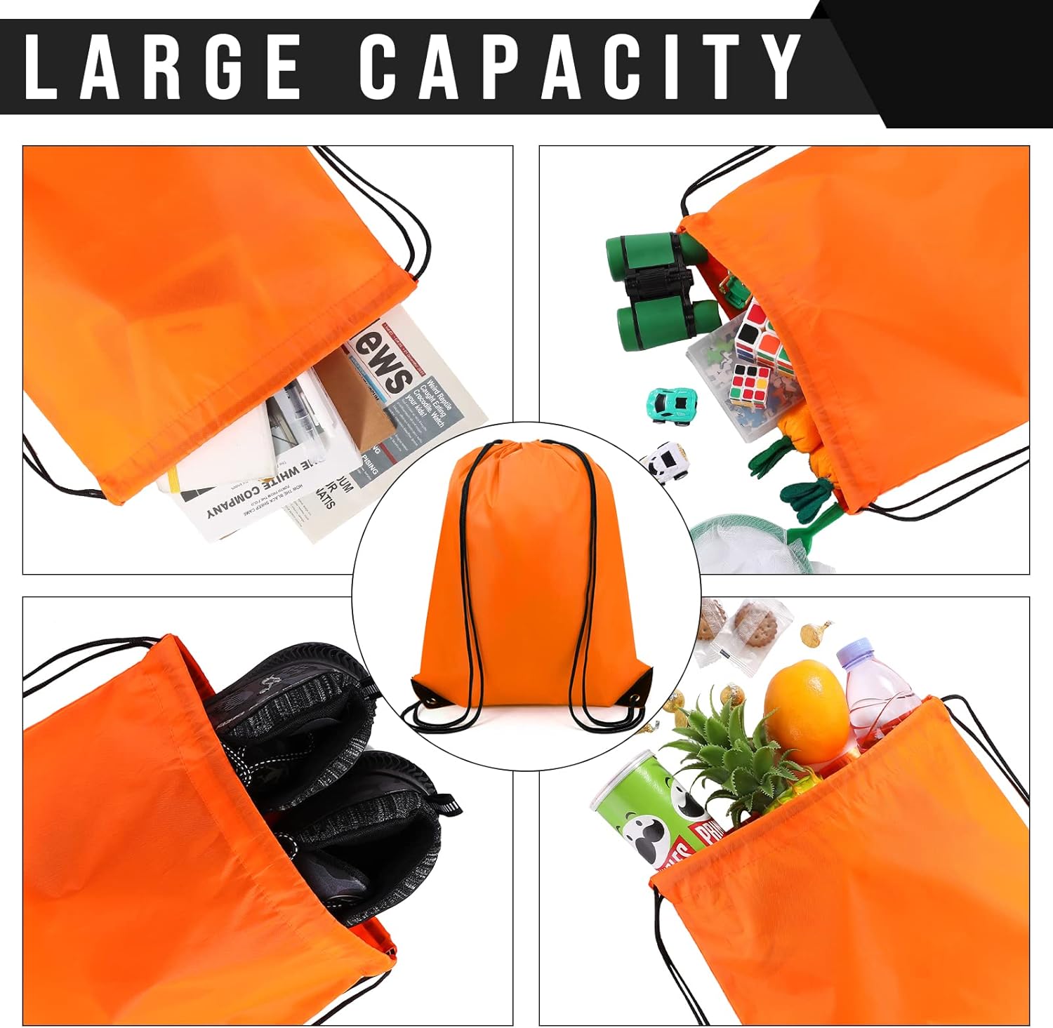 Canlierr 100 Pieces Drawstring Backpack Bags Bulk Back Sack String Bags Cinch Storage Bags for Gym School Travel DIY Gifts (Orange)
