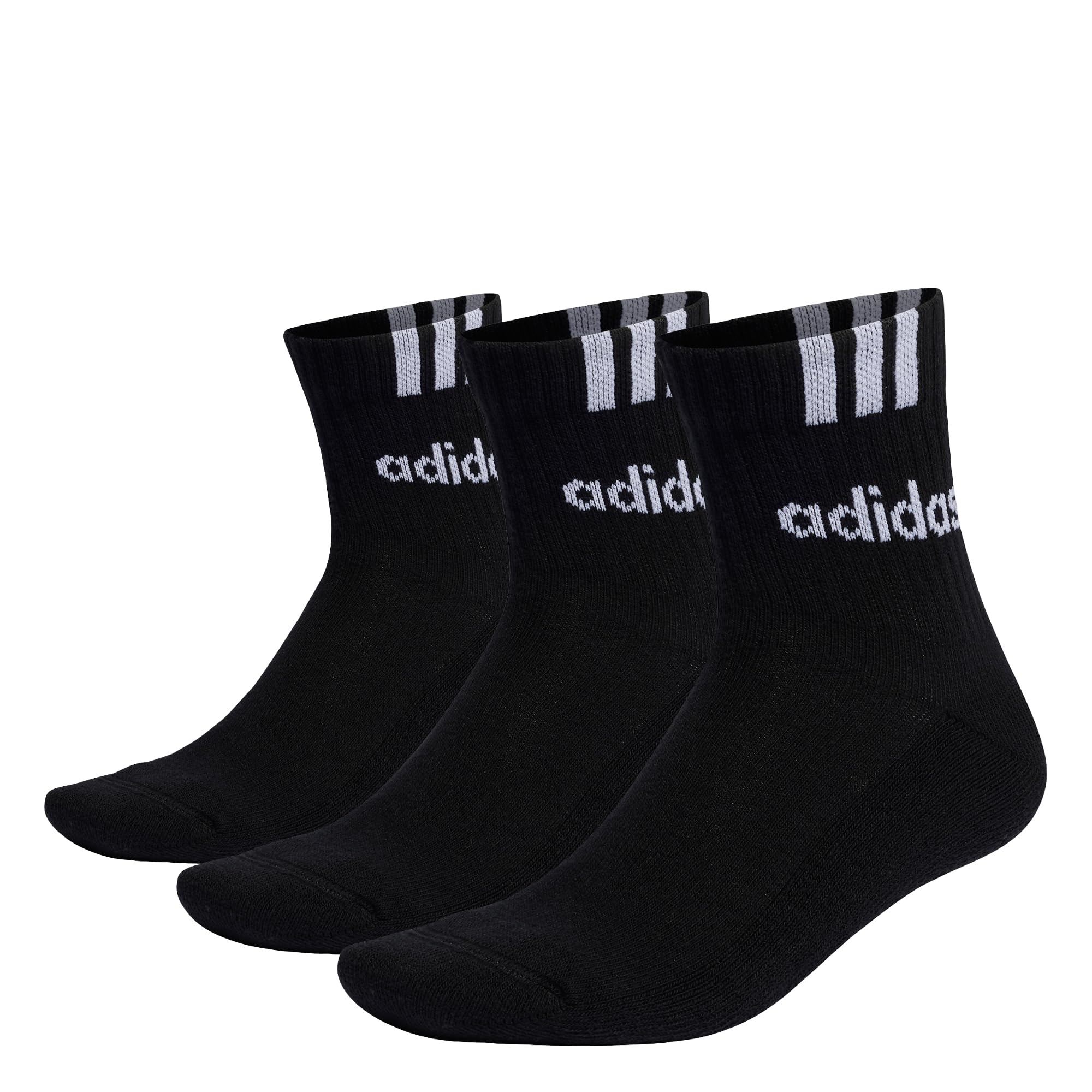 adidas Unisex - Adulto 3-Stripes Linear Half-Crew Cushioned Socks 3 Pairs, black/white, 42-45