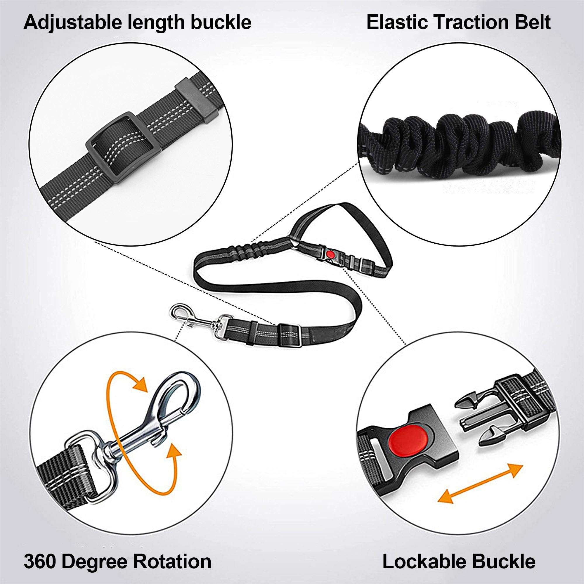 Ceinture de sécurité de voiture pour chien – Harnais de voiture réglable pour animal domestique, retenue rembourrée pour chien, laisse élastique en nylon durable (noir)