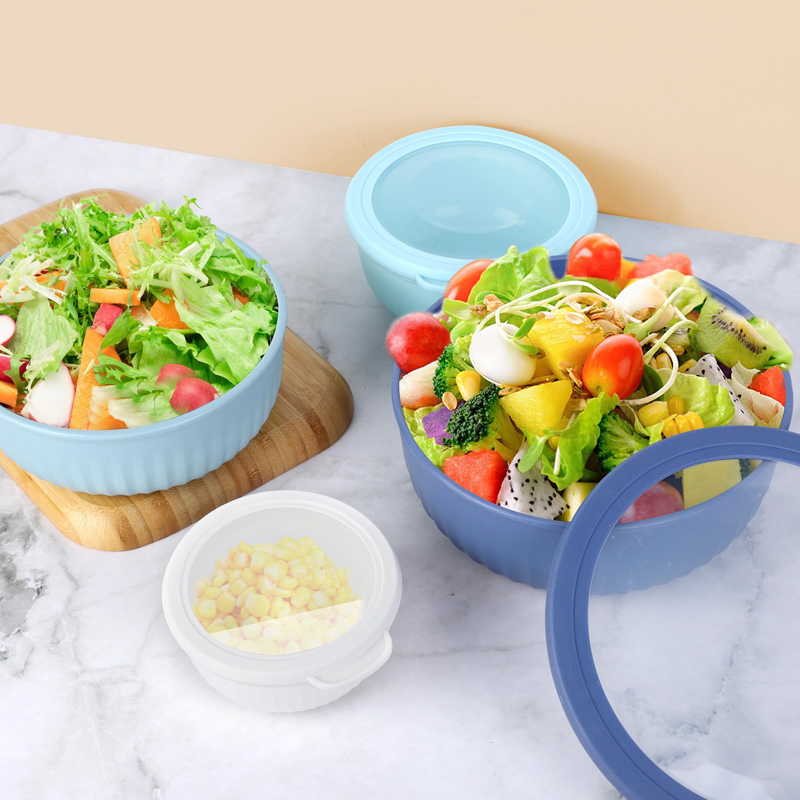 VINATO Insalatiera 4 Pezzi (0.4L/0.78L/1.4L/2.2L) in TPE+PP Senza BPA per Cucina - Adatte a Microonde, Lavastoviglie e Frigo | Ciotole Cucina | Ciotola Insalata