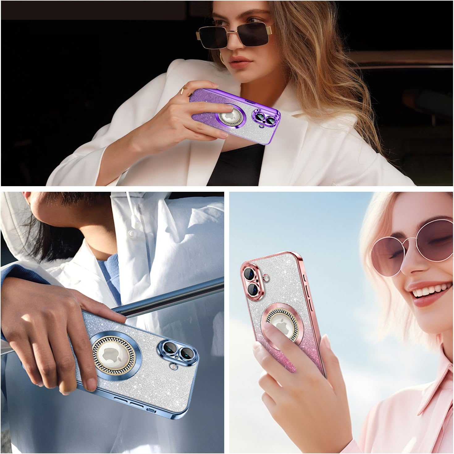 Misscase for iPhone 17 Magnetic Glitter Case Compatible with MagSafe,Full Protection Slim Shockproof Anti-Scratch Case with Camera Lens Protector Plating Bling Dust-Proof Net for Women Pink - Image 8