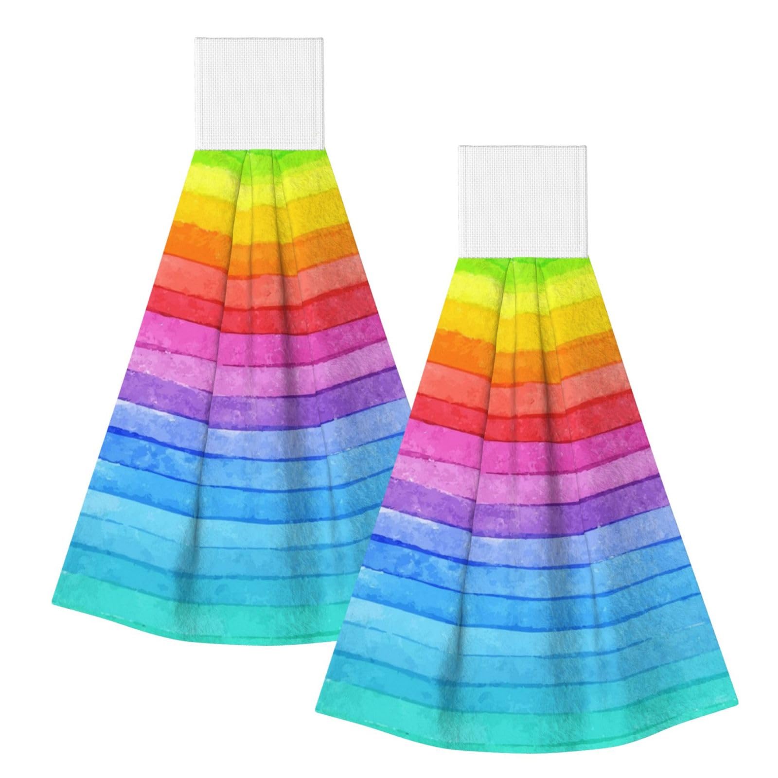 DOPKLNA Watercolor Paint Bright Colors Line Artwork, 2 Pcs Hanging Coral Fiber Hand Towels for Bathroom, Absorbent Kitchen Towels