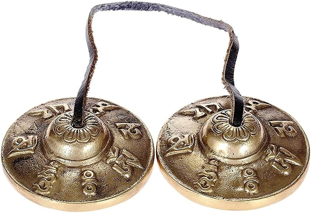 Numeroastro Brass Tingsha Bell with Lucky Symbols for Meditation (Tibetan Cymbals) (6 Cms Approx) (1 Pc)