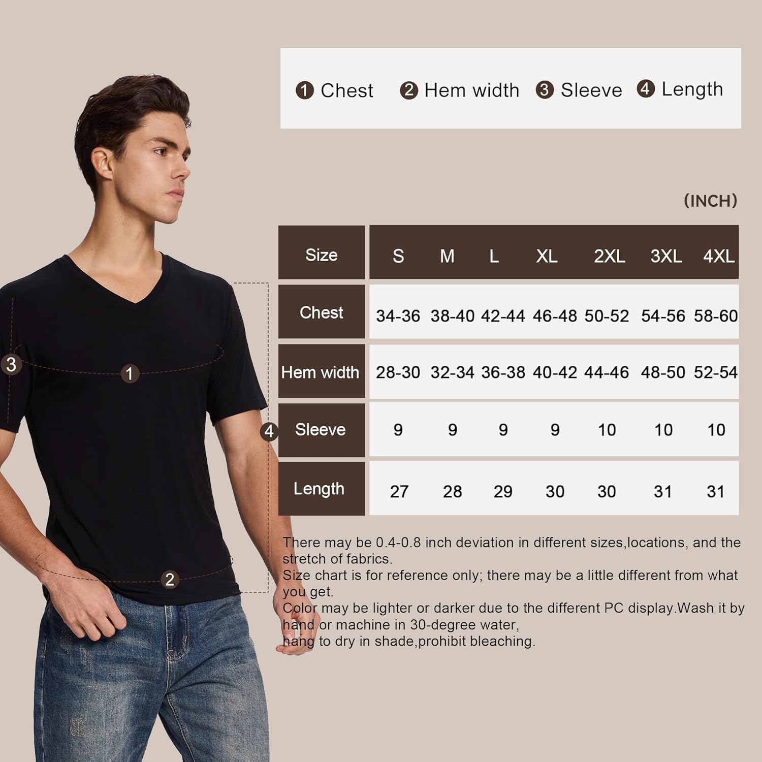 BAMBOO COOL Men's Undershirts V Neck, Slim Fit Moisture Wicking White T Shirts for Men, Breathable Soft Stretch Tees 3 Pack - Image 6