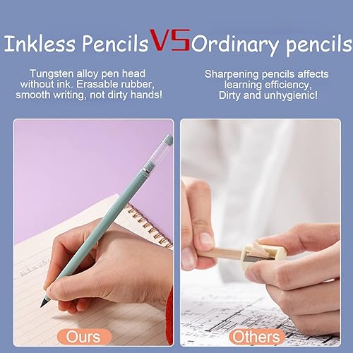Miniatura 5 de Lápiz eterno, 6 lápices sin tinta, cabezal reemplazable de lápiz infinito, lápiz infinito con borrador para estudiantes, pintor, artista,