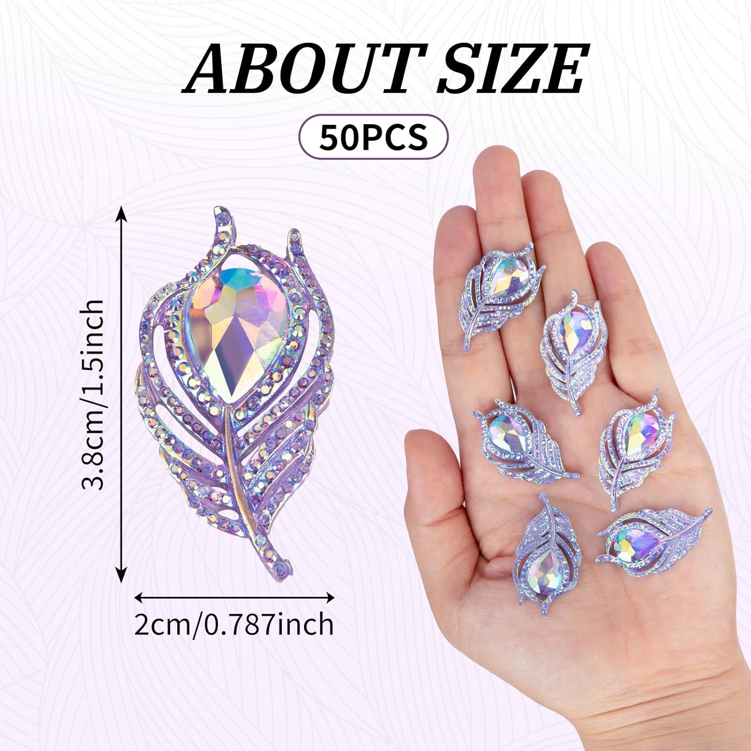 50 Pcs 38mm Feather Resin Accessories Flatback Rhinestone,for Tumblers, Bottles, Clothing DIY Accessories Craft Decoration (Purple) - Image 2