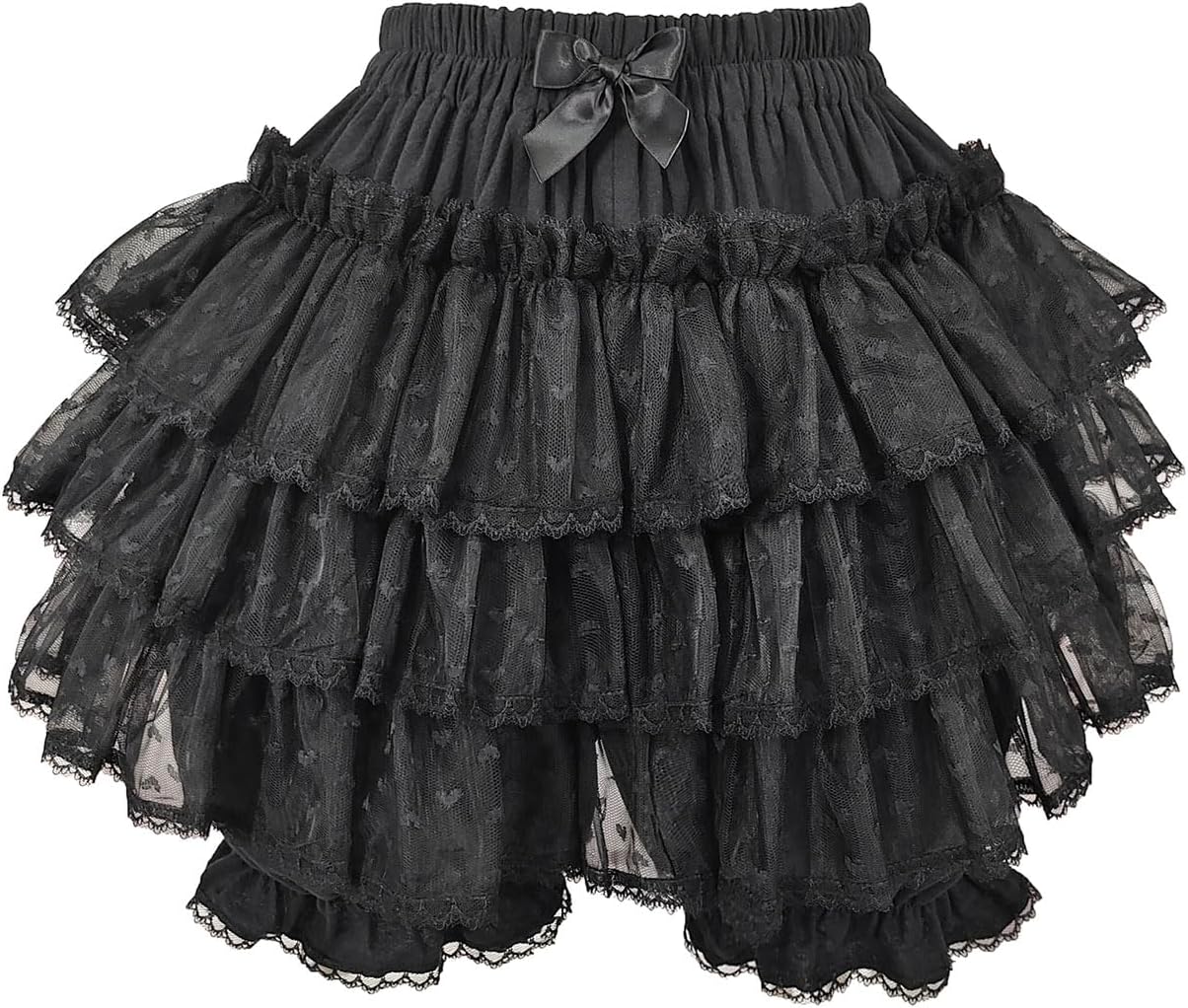 Women Lolita Bloomers Japanese Cute Tiered Ruffle Bloomer Shorts Kawaii Tulle Tutu Pumpkin Pants Pettipants